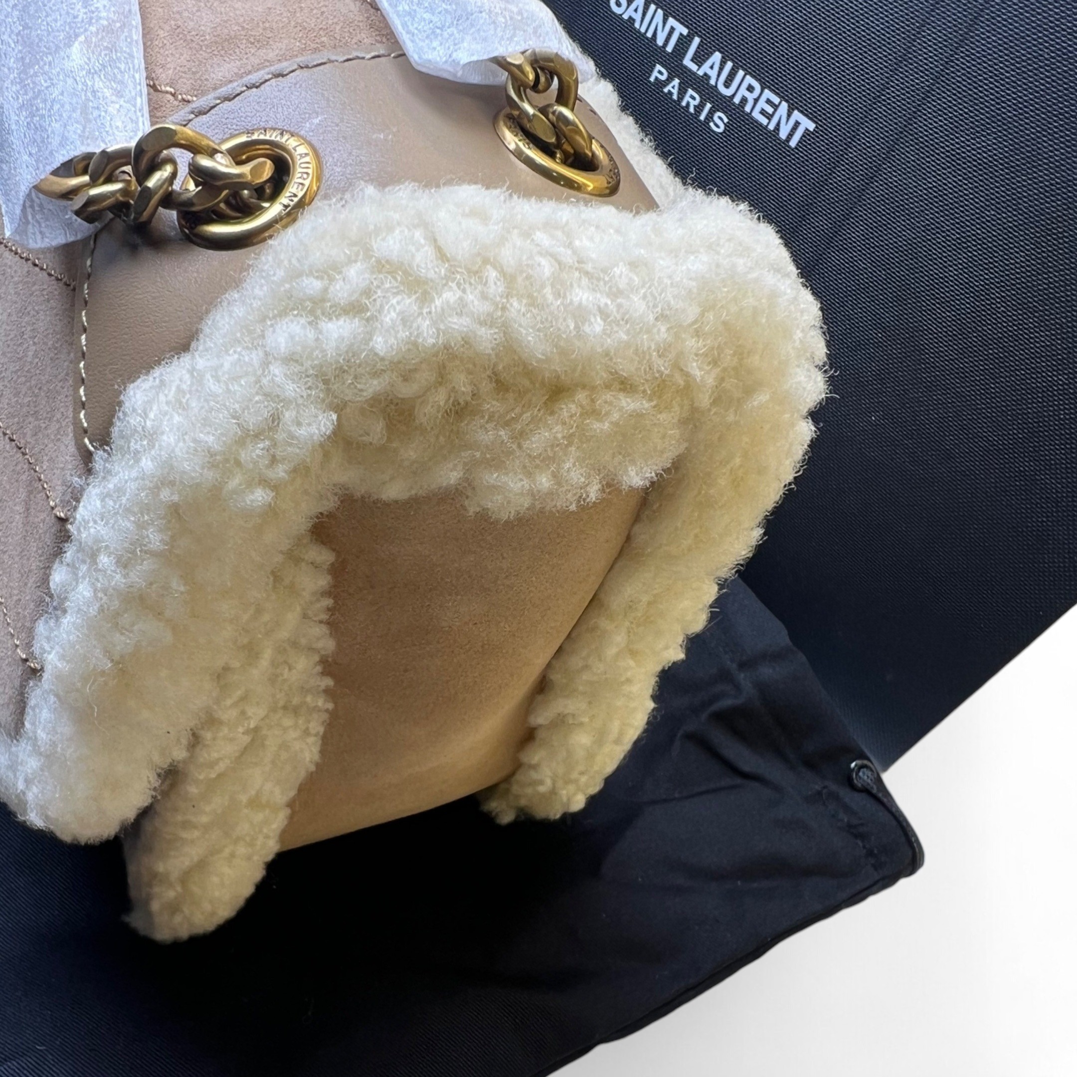 [True-to-ORIGINAL] Sa1nt Lau*nt Taupe Shearling Medium Niki Bag Brown For Women 8.66in/22cm