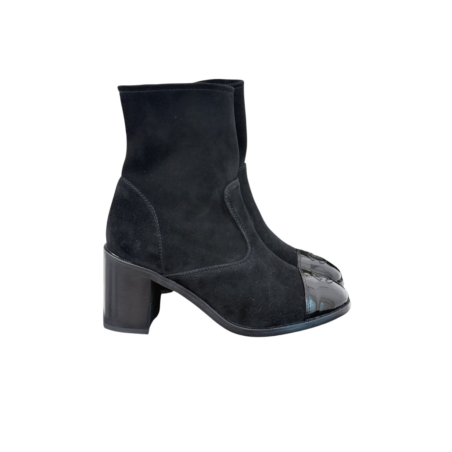 Ch**el Ankle Chunky Heel Boots Black 7cm/2.8in For Women