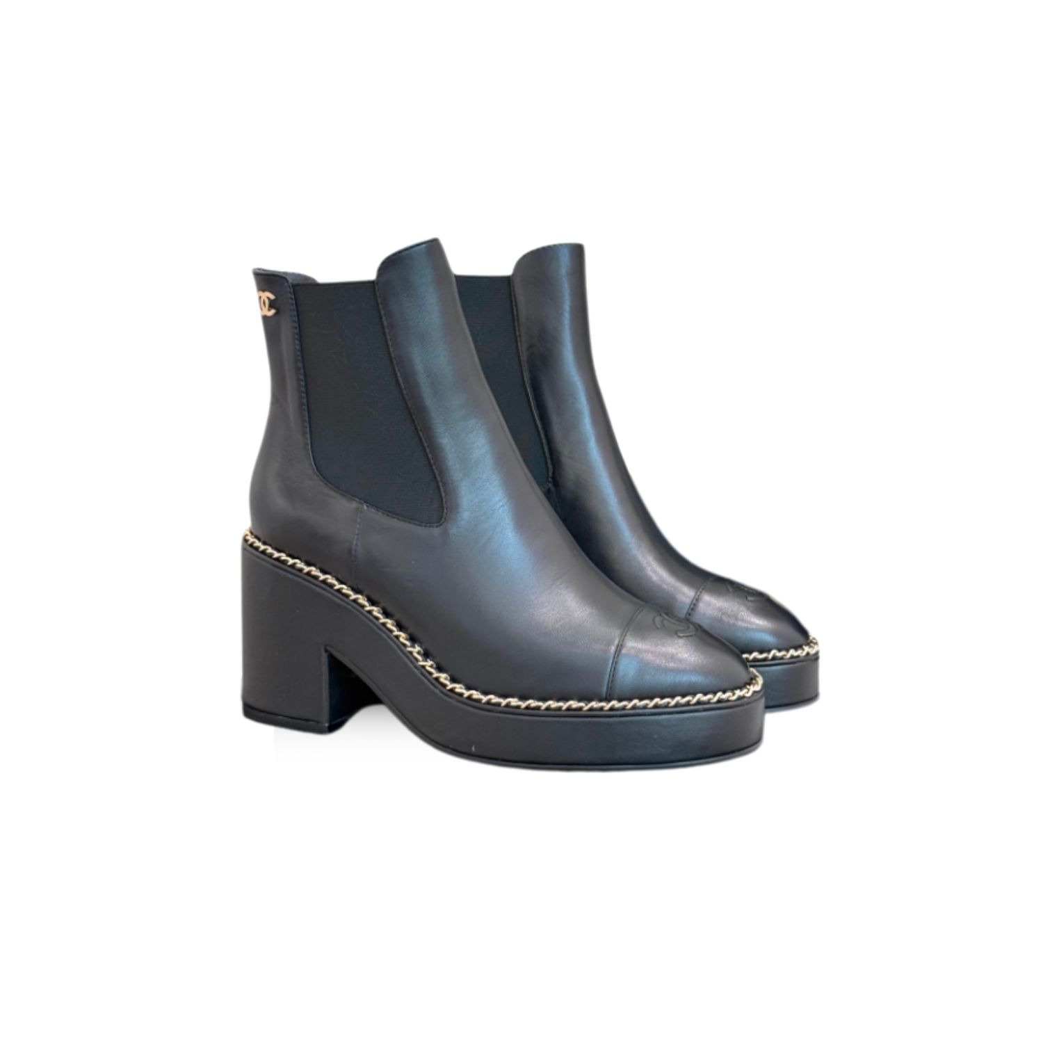 Ch**el Chelsea Chunky Heel Boots Black For Women