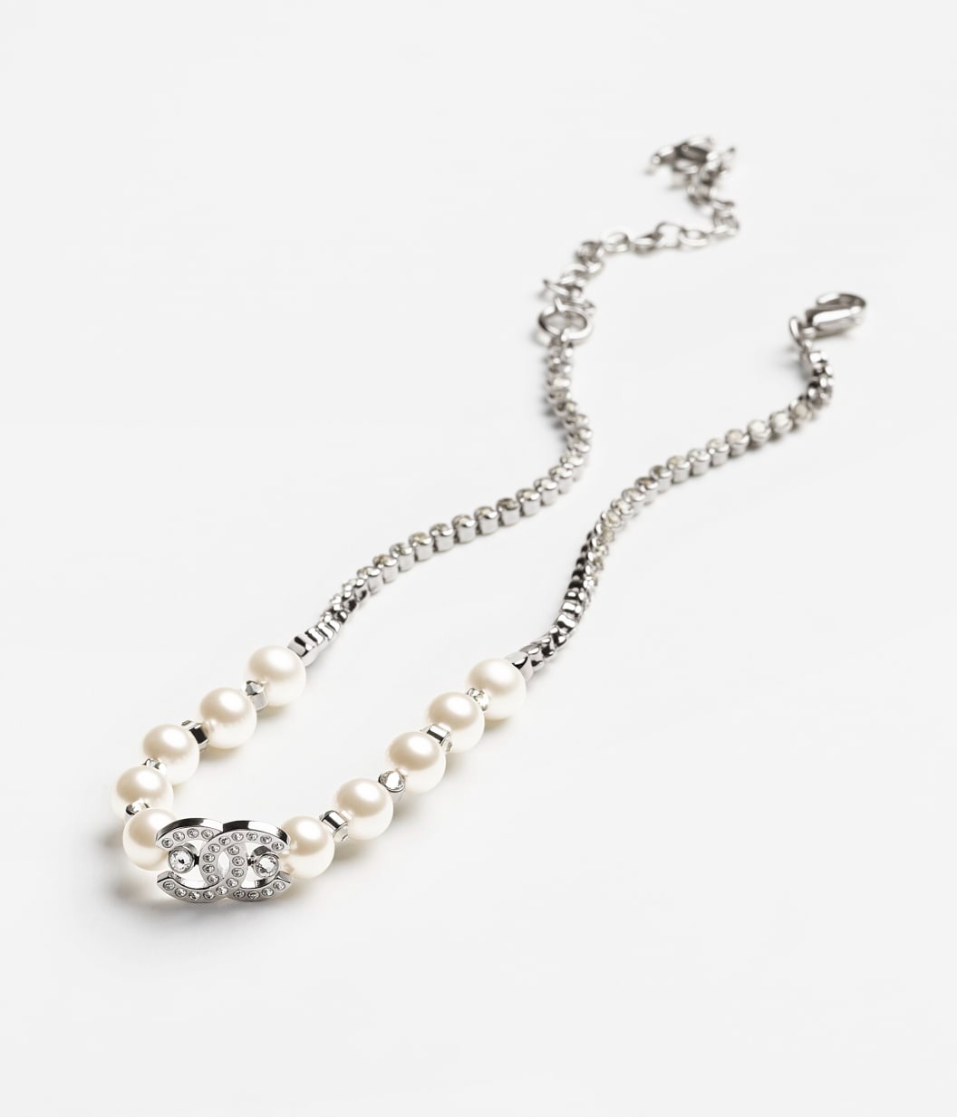 Ch**el Pearl & CC Necklace Silver Pearly White For Women – ABG208-B21704-U2865