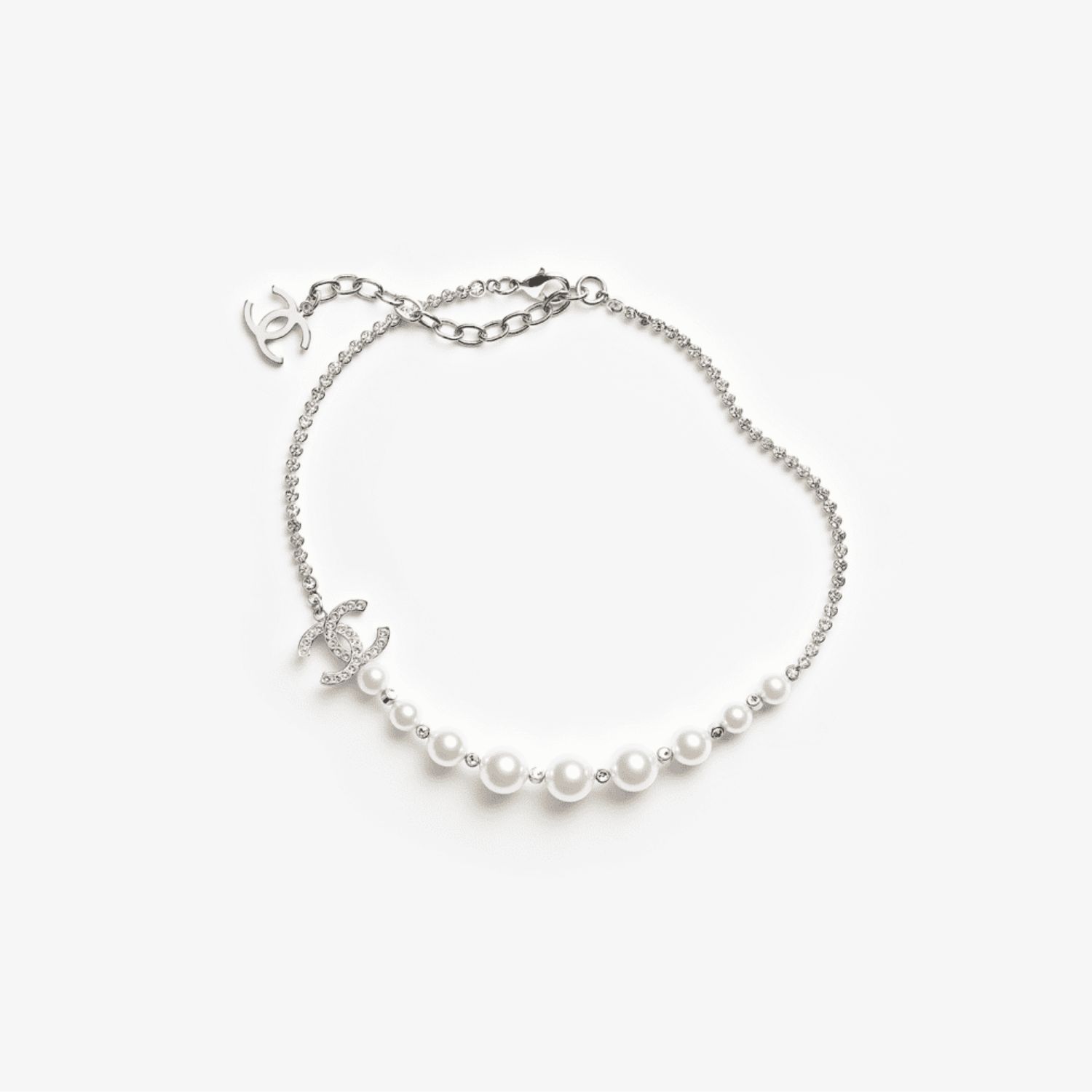 Ch**el Pearl & CC Necklace Silver Pearly White For Women – ABG208-B21704-U2865