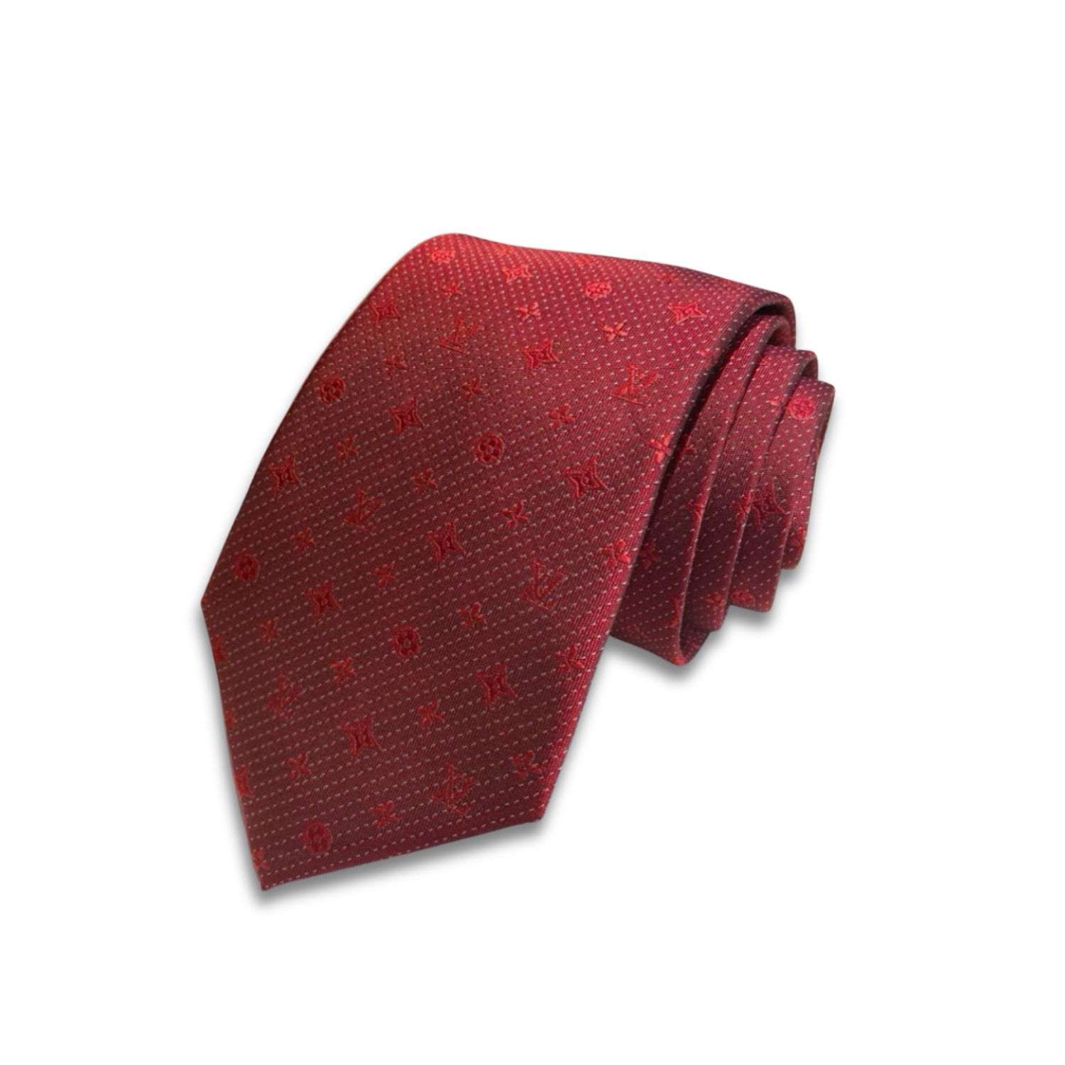 L0vis Vvtt0n Signature Monogram Silk Tie Deep Crimson Red For Men