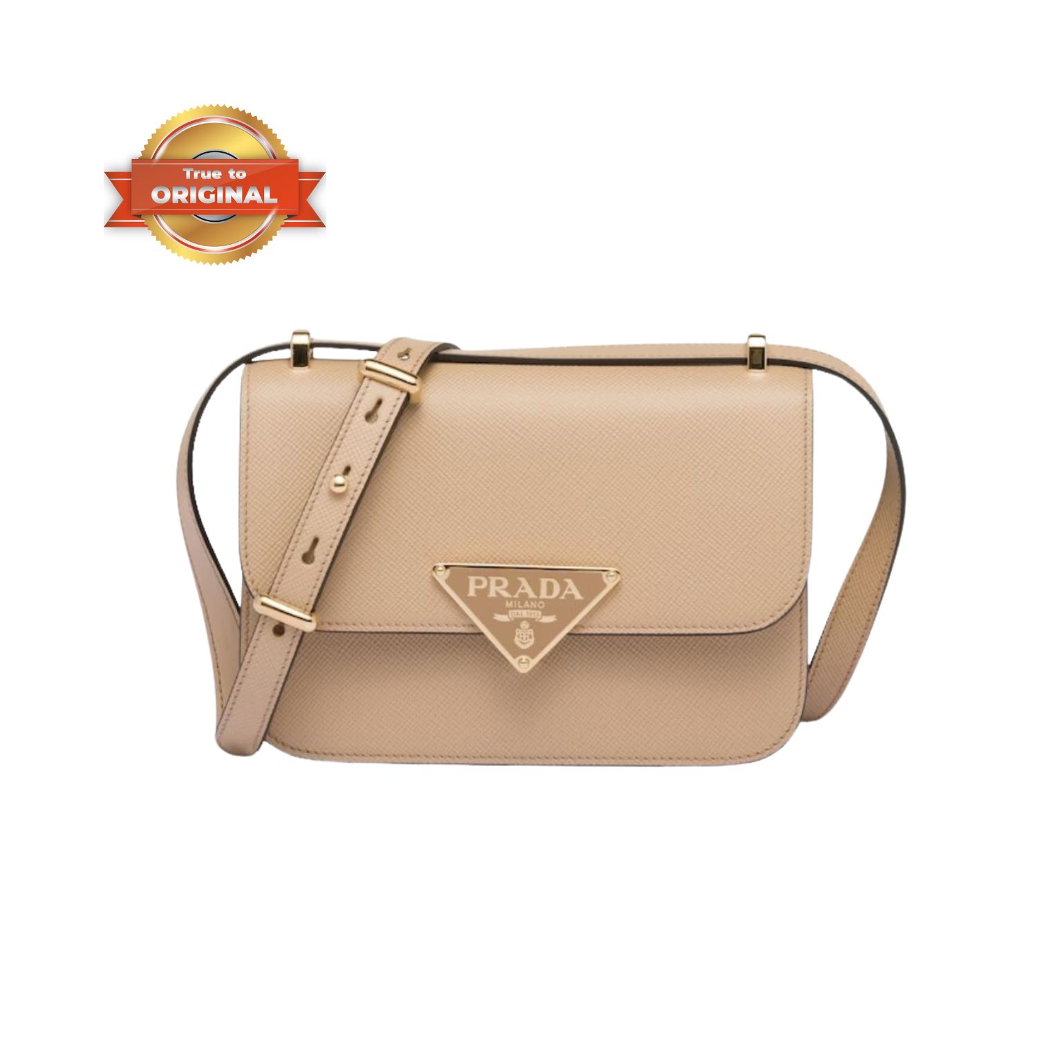 [True-to-ORIGINAL] Pra*a Emblème Saffiano Shoulder Bag In Beige For Women 8.6 in/22cm – 1BD320_2A4A_F0036_V_UTO