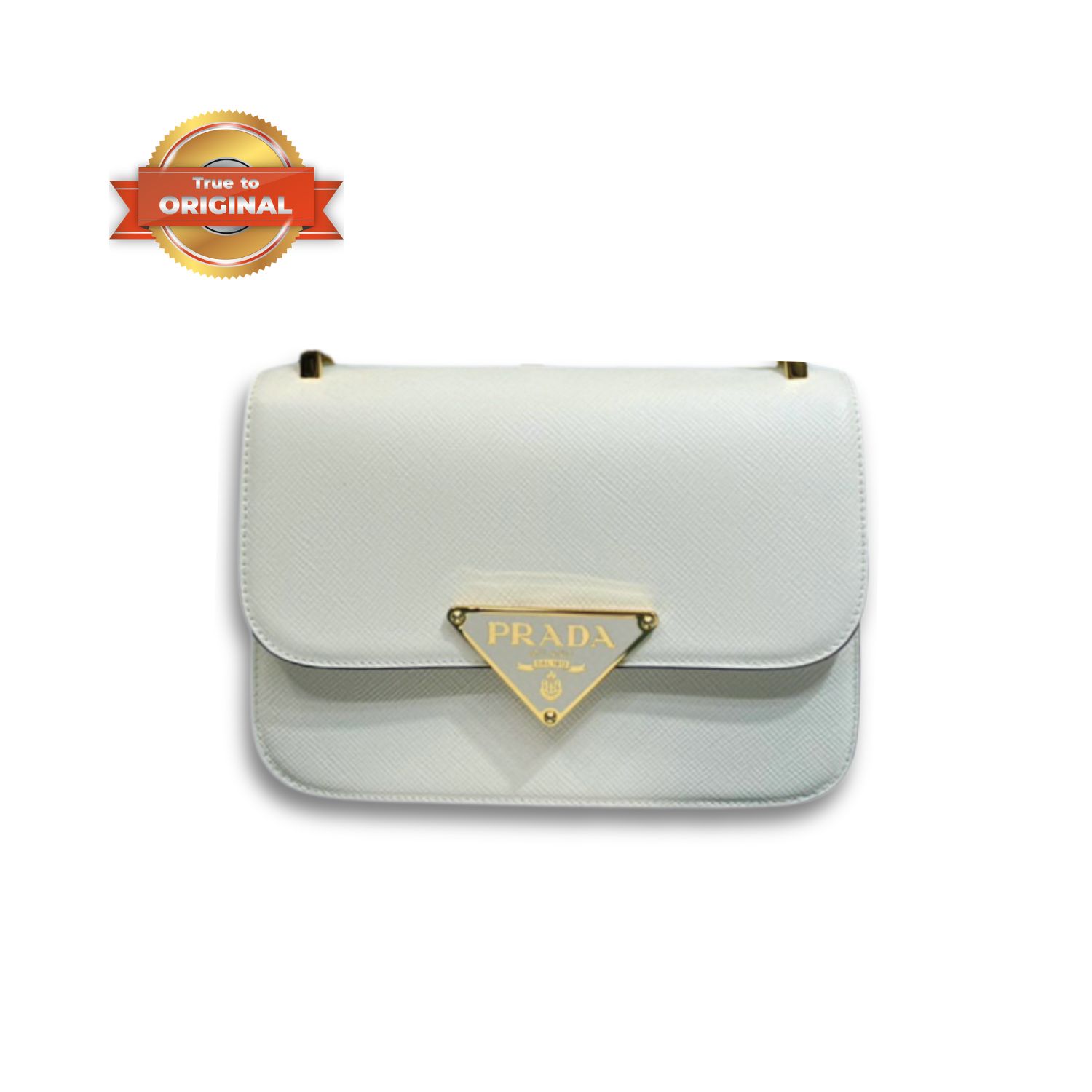 [True-to-ORIGINAL] Pra*a Emblème Saffiano Shoulder Bag In White For Women 8.6 in/22cm – 1BD320_2A4A_F0009_V_UTO