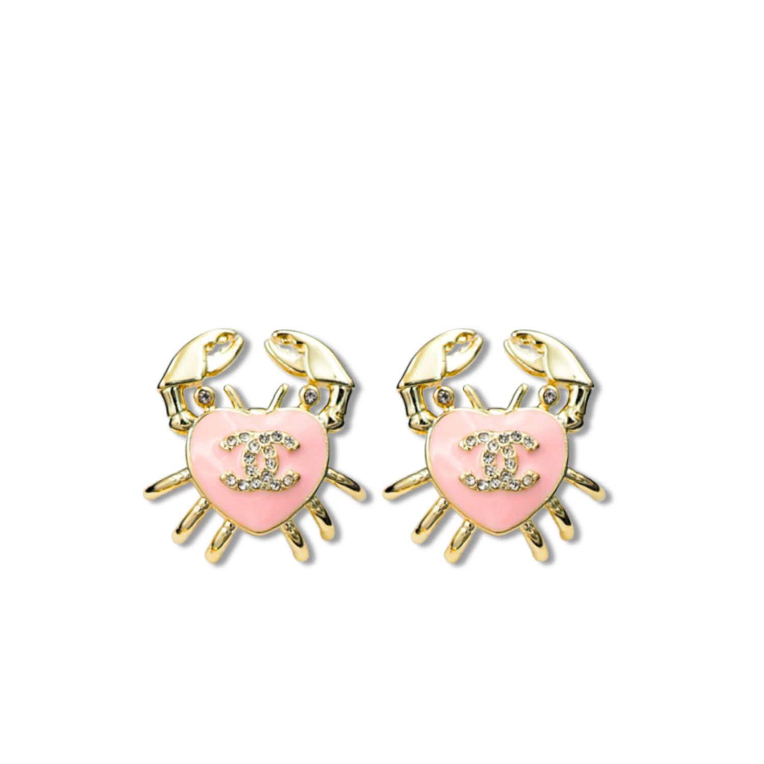 Ch**el Crab Heart Pink Earring Gold – Toned For Women