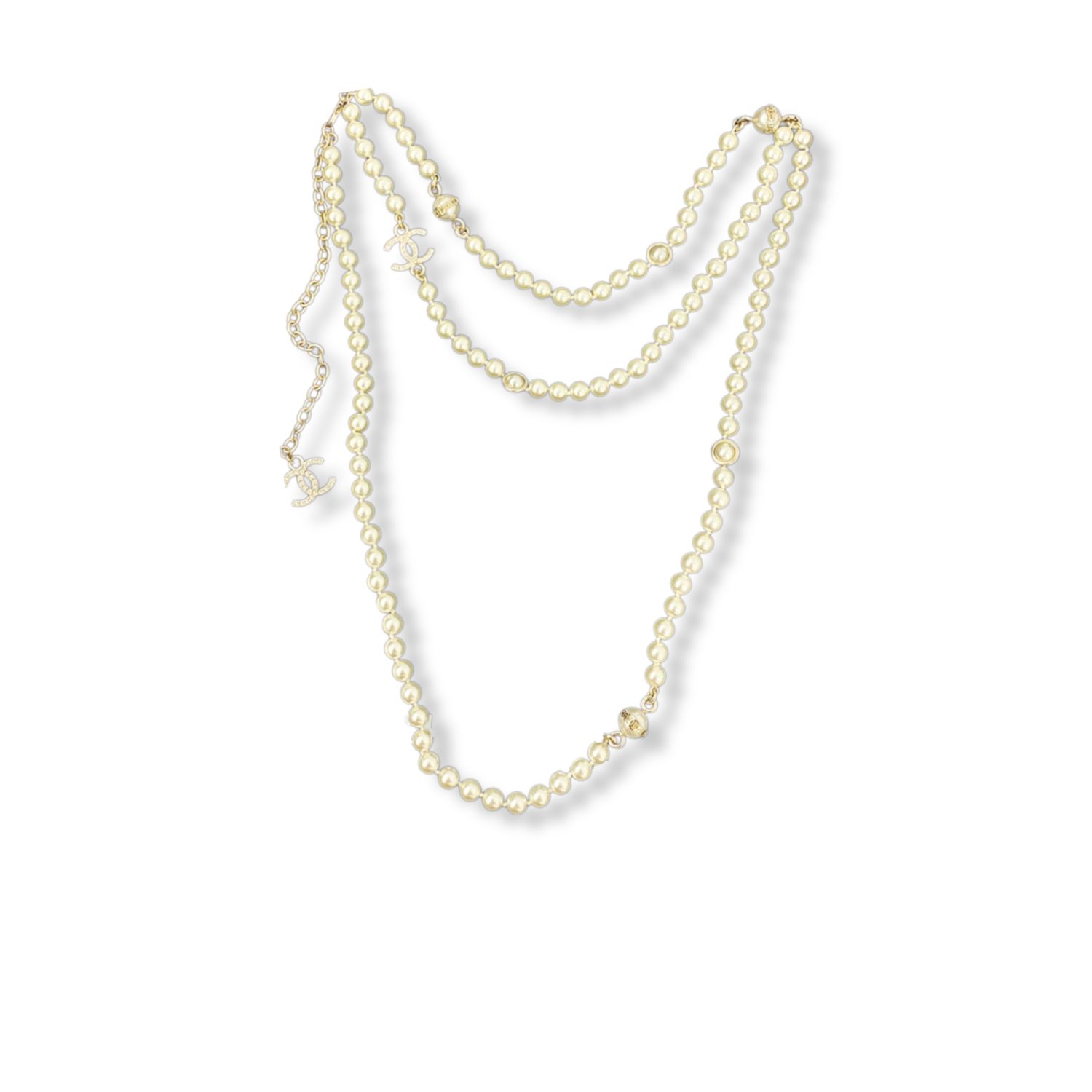 Ch**el Double-Layer Pearl Chain With Logo Charms For Women