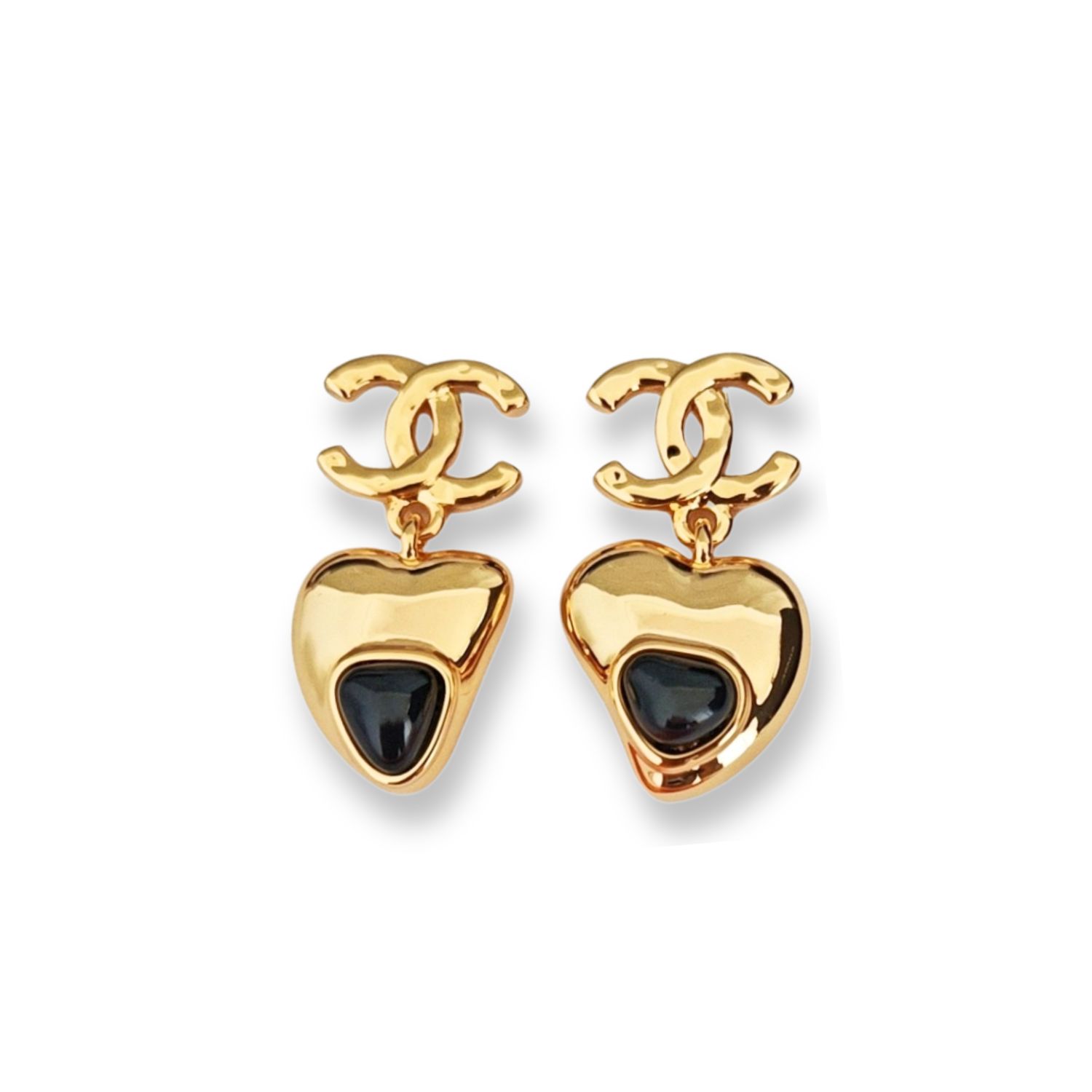 Ch**el Heart Drop Earrings Gold-Toned Metal For Women