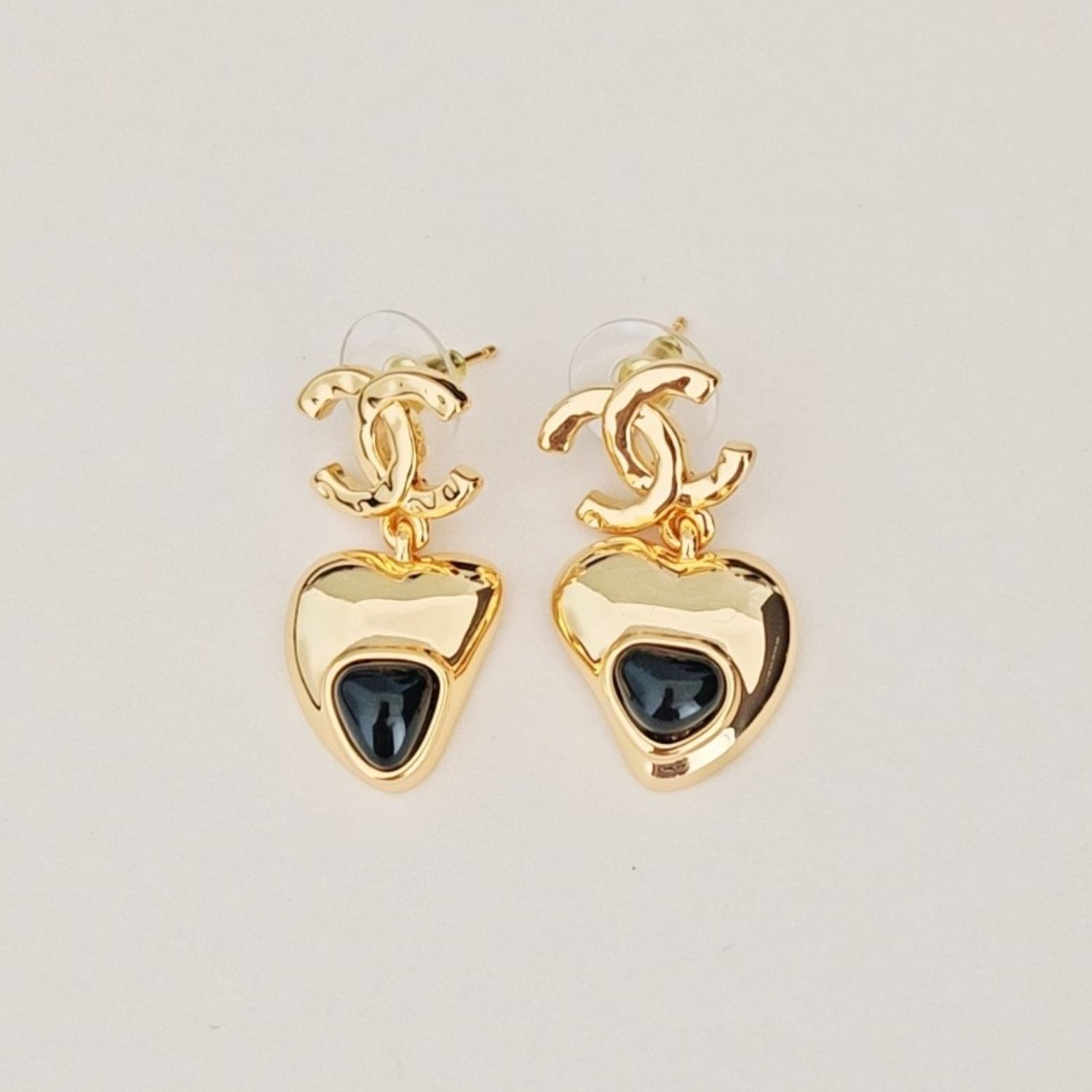 Ch**el Heart Drop Earrings Gold-Toned Metal For Women