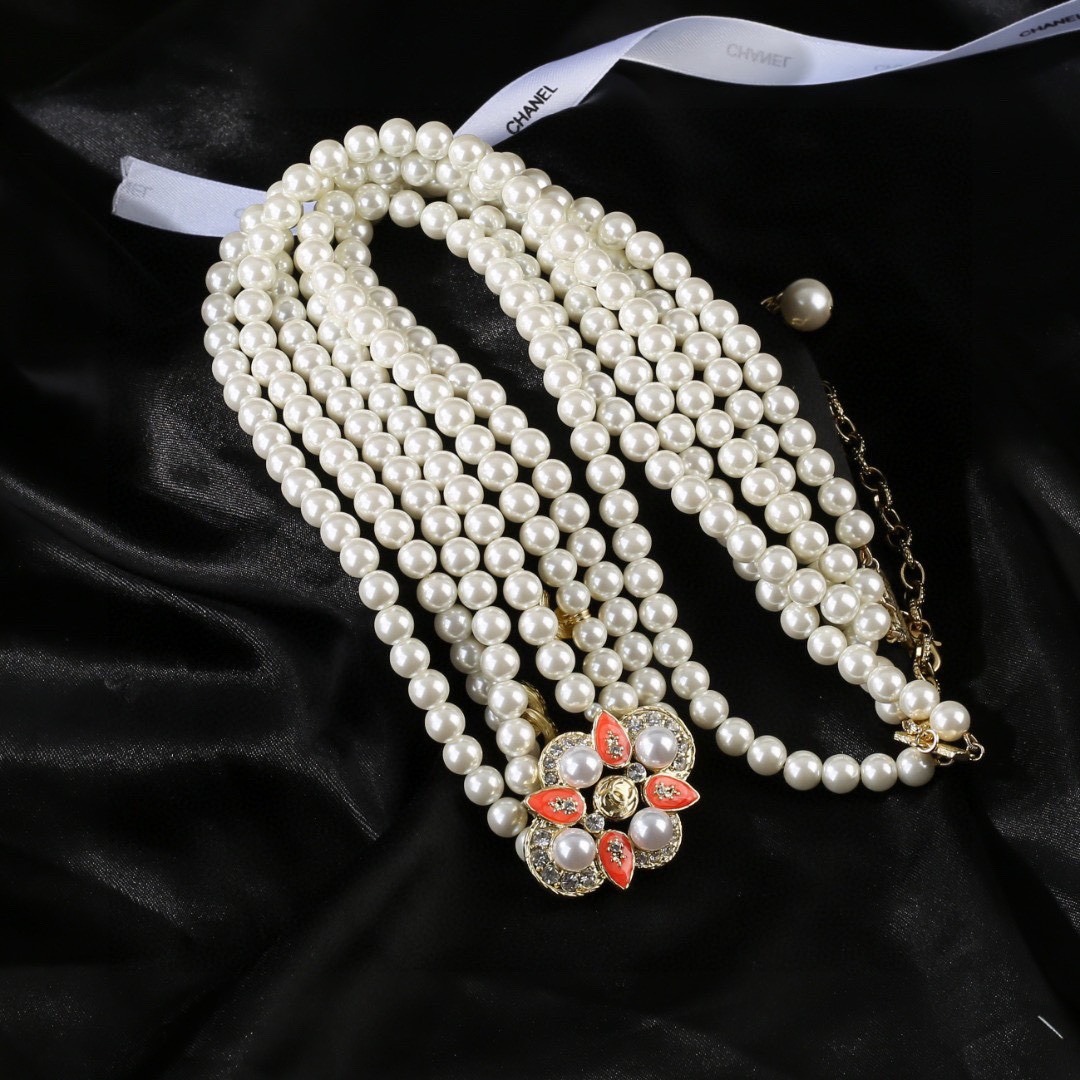 Ch**el Triple-Strand Pearl & Floral Gold-Toned For Women