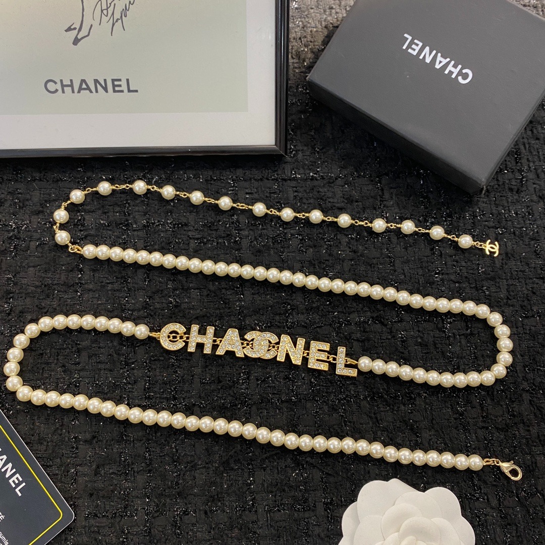 Ch**el Pearl And Crystal Logo Gold Tone For Women