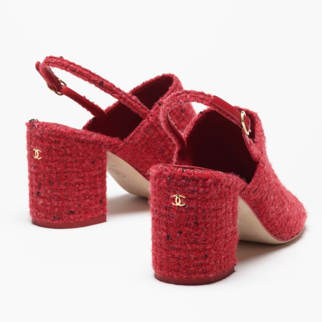 Ch**el Tweed Slingbacks Red For Women G46865-B22419-U4533