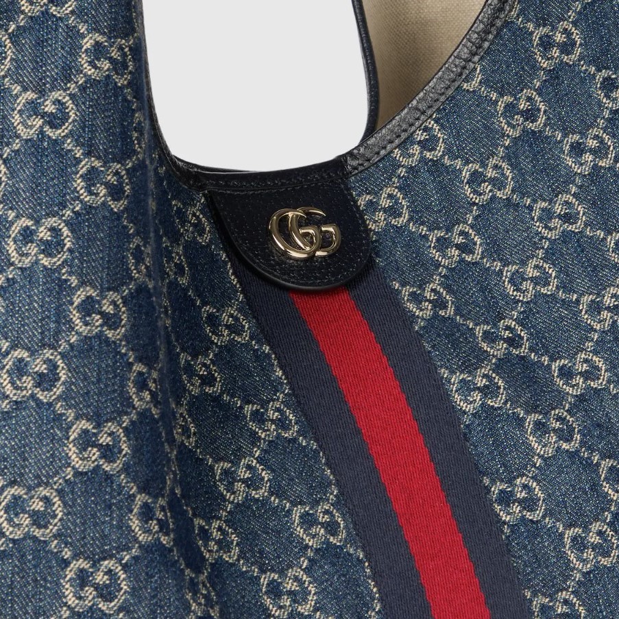 [True-to-ORIGINAL] Gvc*1 Giglio Large Tote Bag Blue And White GG Denim For Women 23.6in/60cm ‎853971 FAFFQ 8864