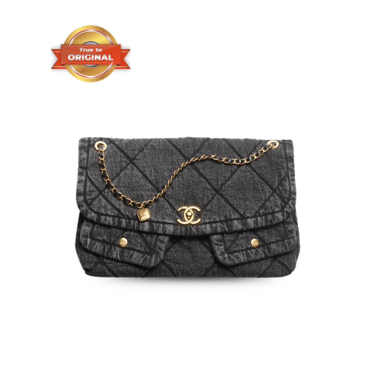 [True-to-ORIGINAL] Ch**el Maxi Flapbag Denim Black For Women 17.7in/45cm AS5727-B22144-94305