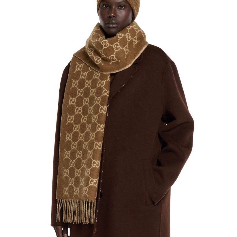 Gvc*1 GG Scarf Brown And Beige 74.8in/190cm ‎812317 3GAC0 2379