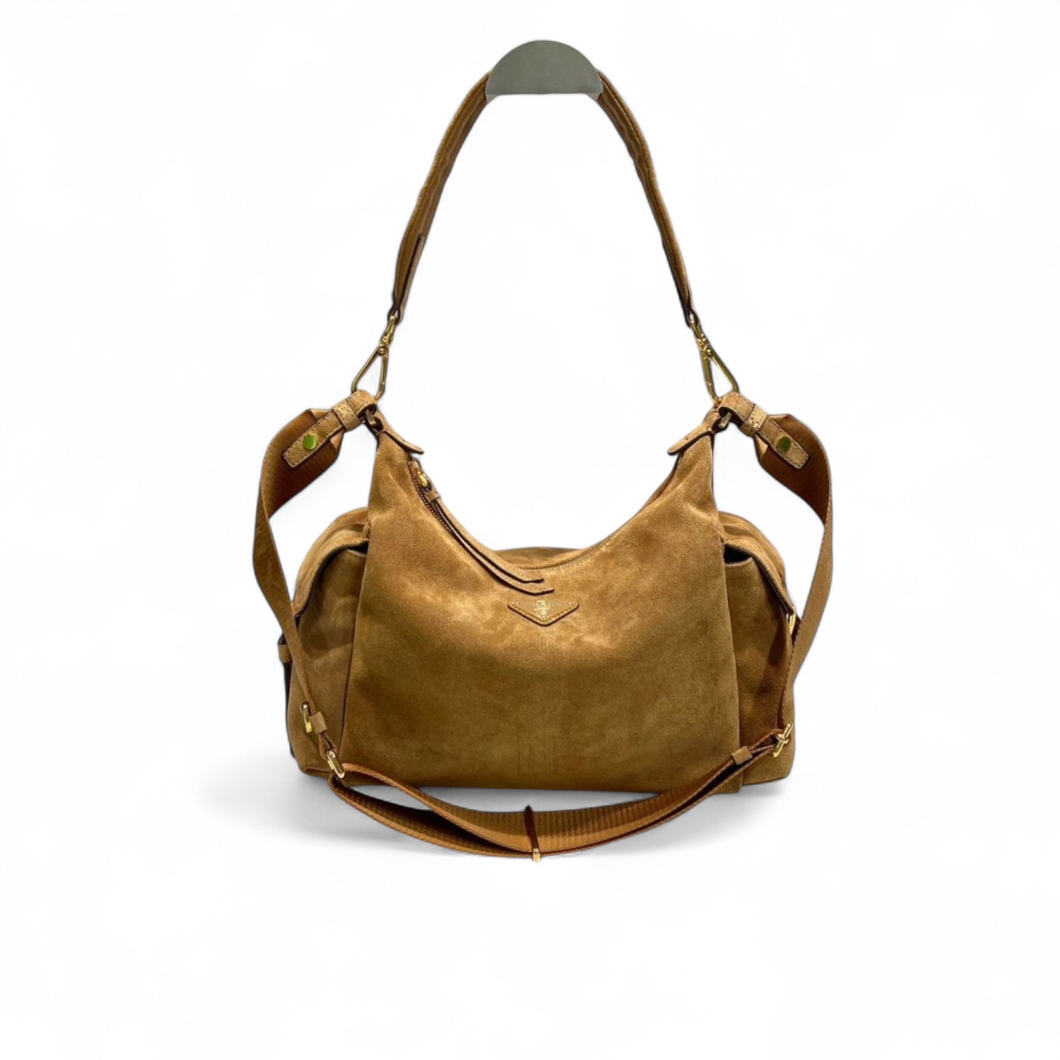 [True-to-ORIGINAL] Pra*a Explore Large Suede Bag Cinnamon For Women 32cm/12.6in 1BC264_008_F0401_V_NOO
