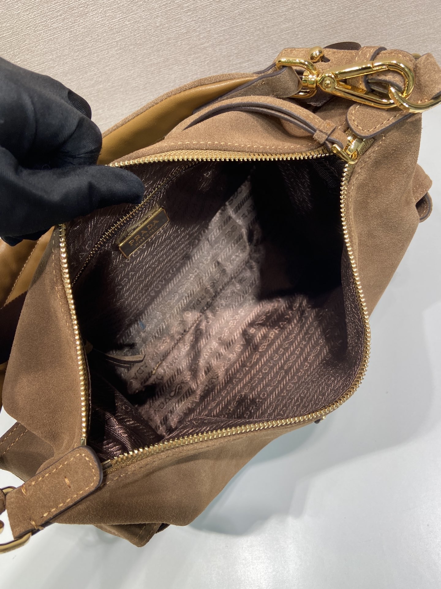 [True-to-ORIGINAL] Pra*a Explore Large Suede Bag Cocoa Brown For Women 32cm/12.6in 1BC264_008_F0324_V_NOO