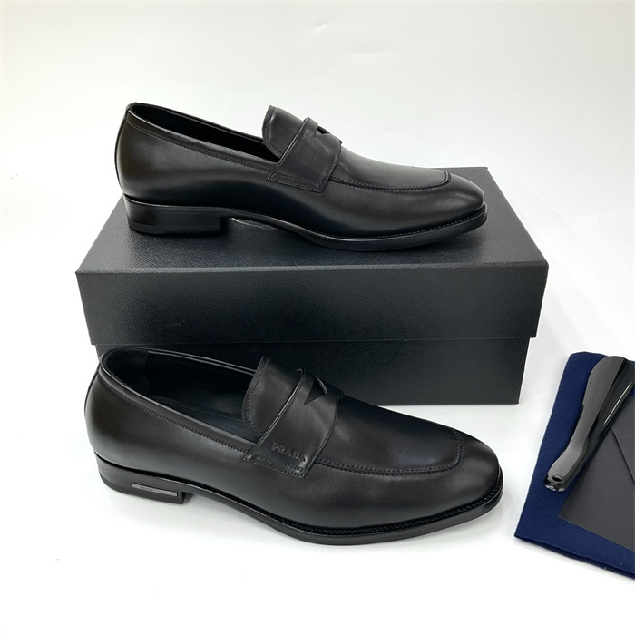 Pra*a Leather Loafers Black For Men