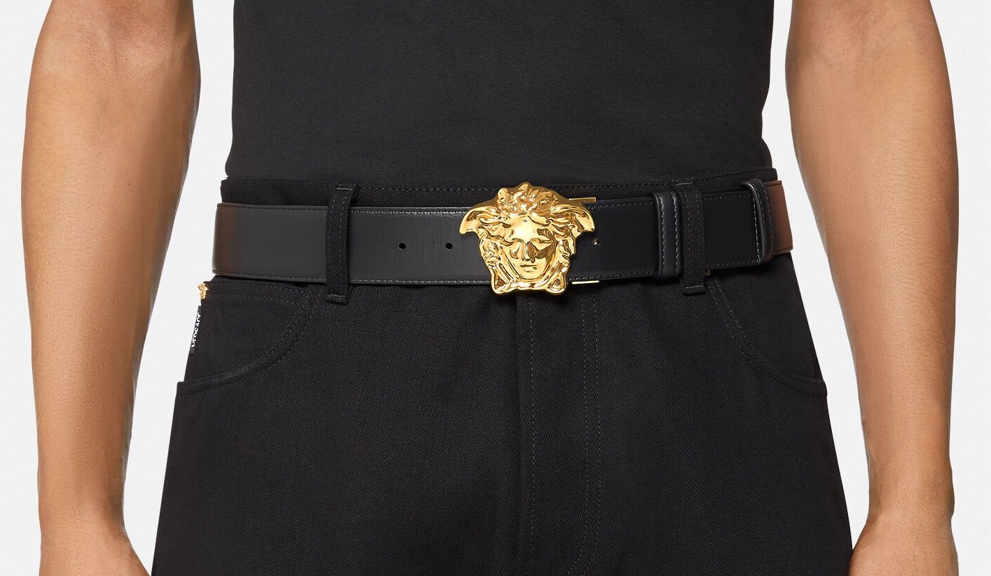Versace La Medusa Greca Neon Print Belt Black 4cm For Men DCU6705-1A00872-5B02V