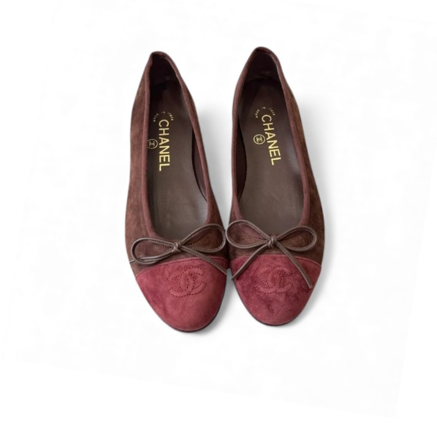 Ch**el Ballet Flats Suede Dark Brown/Burgundy For Women