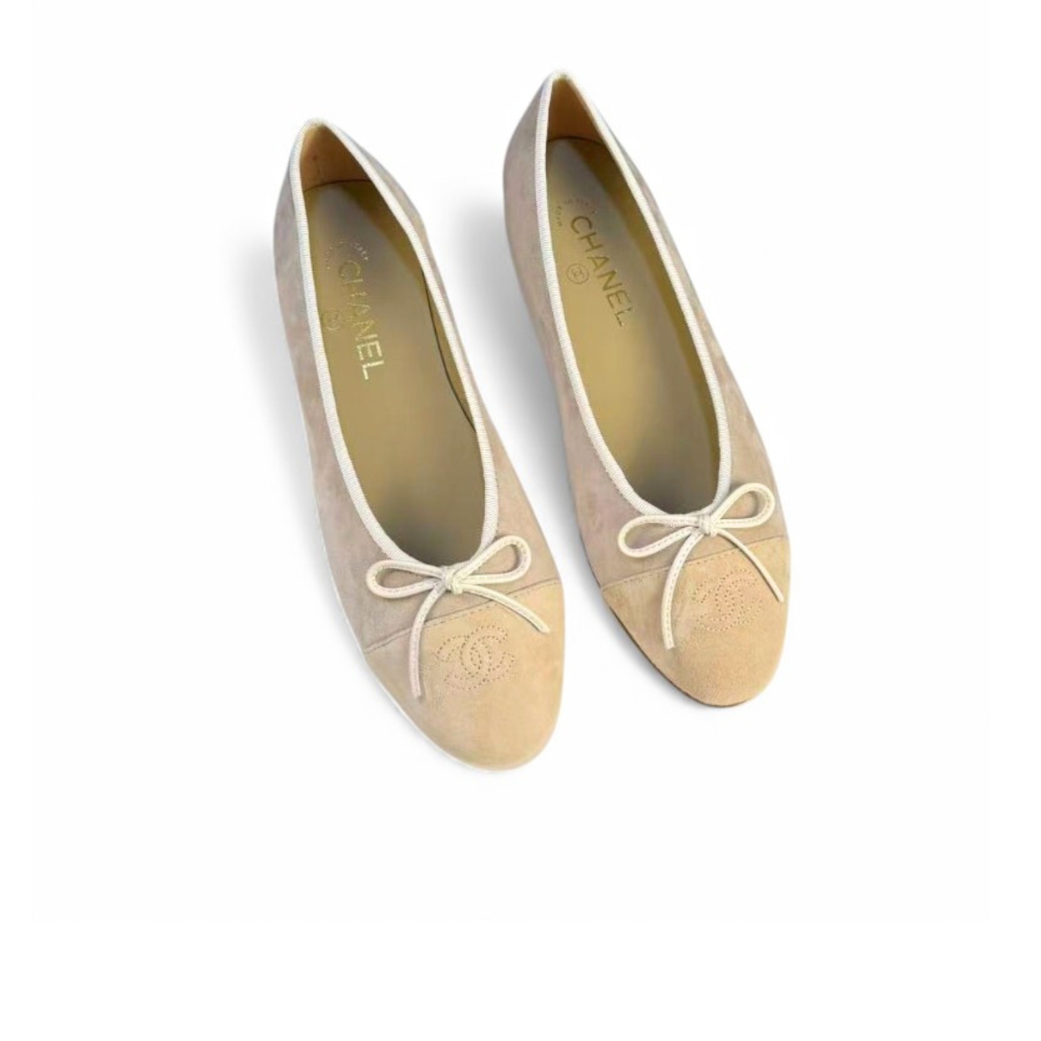 Ch**el Ballet Flats Suede Cream For Women