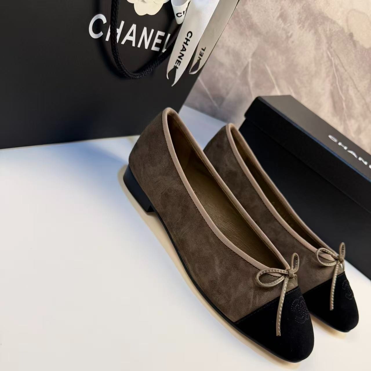 Ch**el Ballet Flats Suede Dark Brown For Women