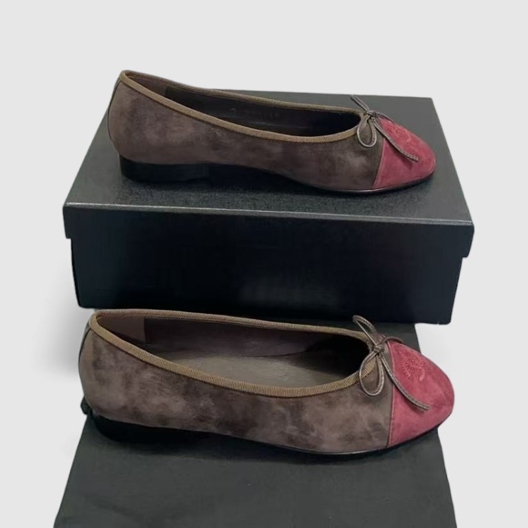 Ch**el Ballet Flats Suede Dark Brown/Burgundy For Women