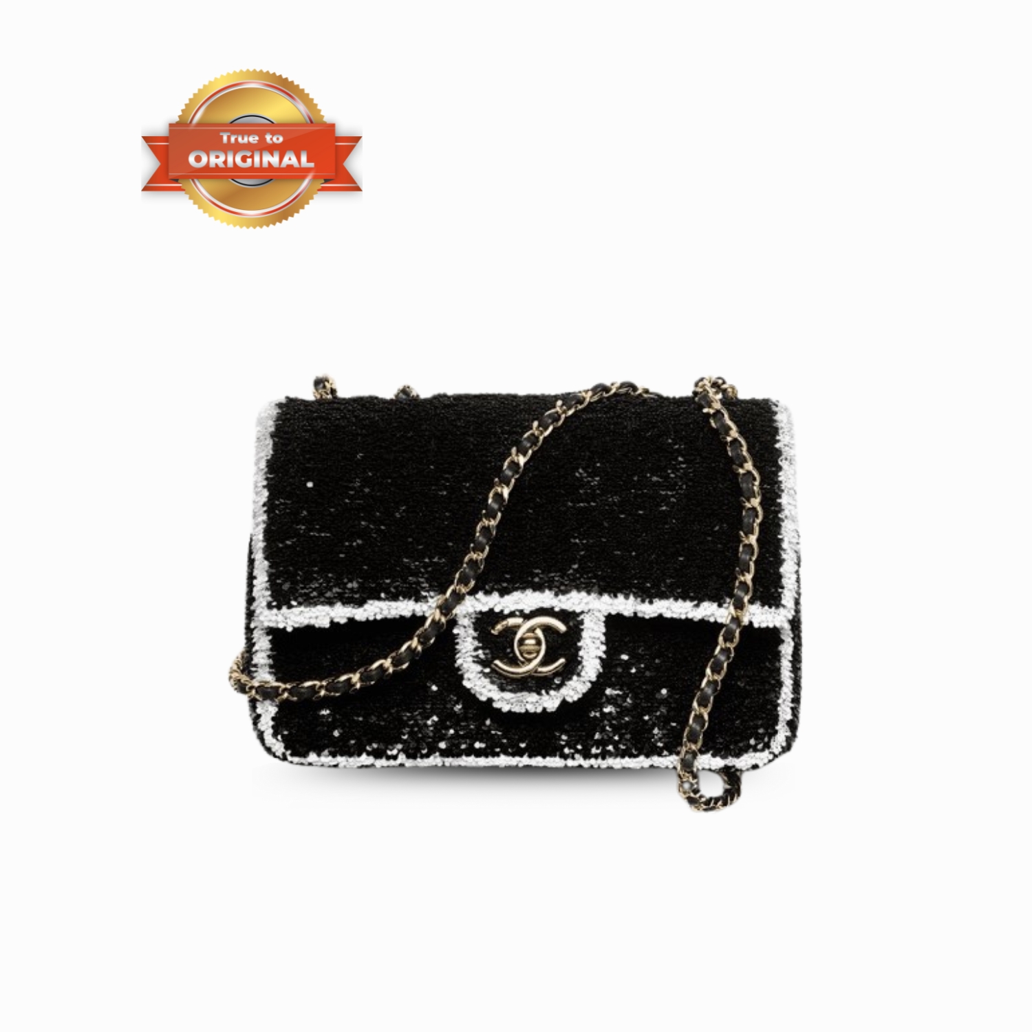 [True-to-ORIGINAL] Ch**el Sequins Flap Bag Black For Women 8.3in/21cm‎ AS4561-B22165-U4411