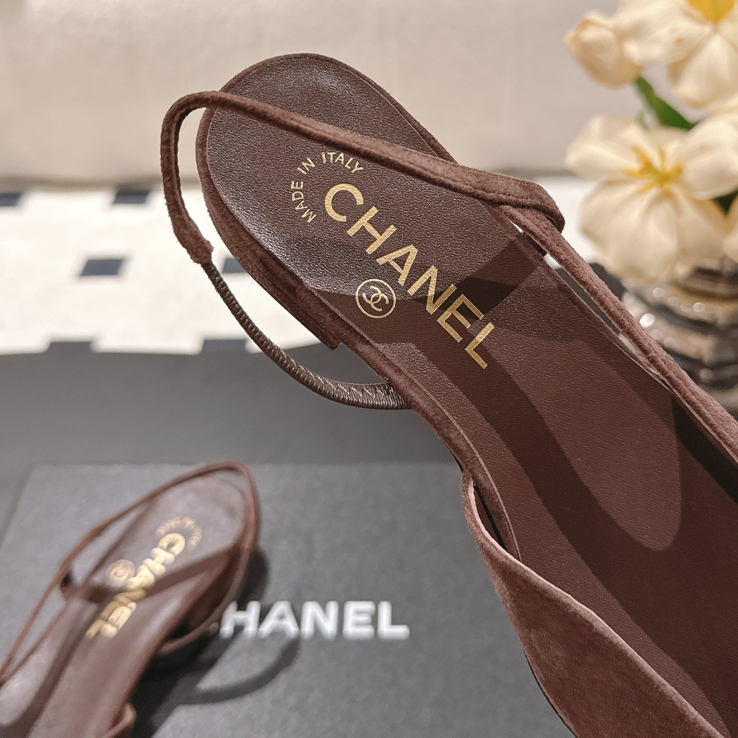 Ch**el Suede Two-Tone Slingback Flats Brown/Burgundy For Women