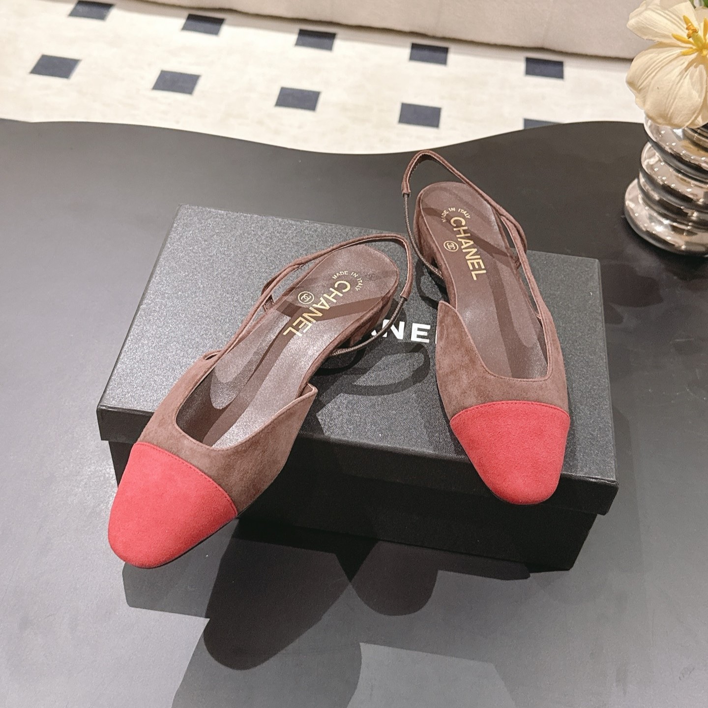 Ch**el Suede Two-Tone Slingback Flats Brown/Burgundy For Women