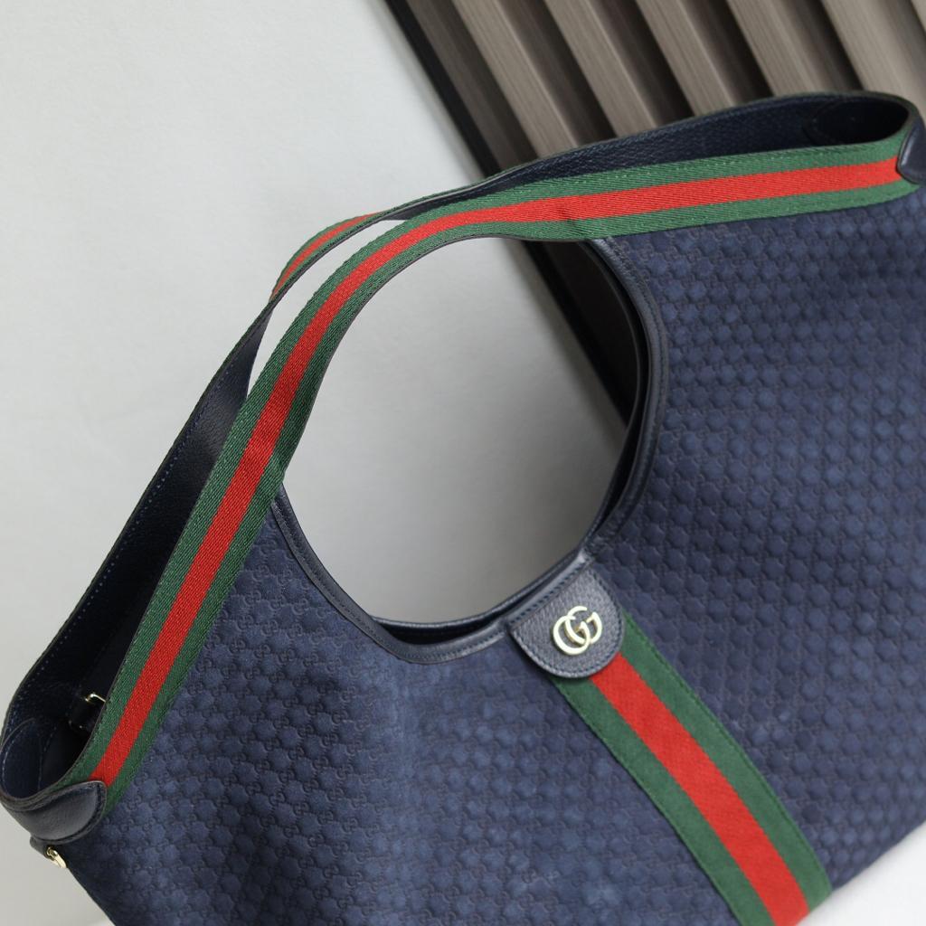 [True-to-ORIGINAL] Gvc*1 Giglio Large Tote Bag Dark Blue GG Suede For Women 23.6in/60cm ‎‎‎853971 CAABV 4541