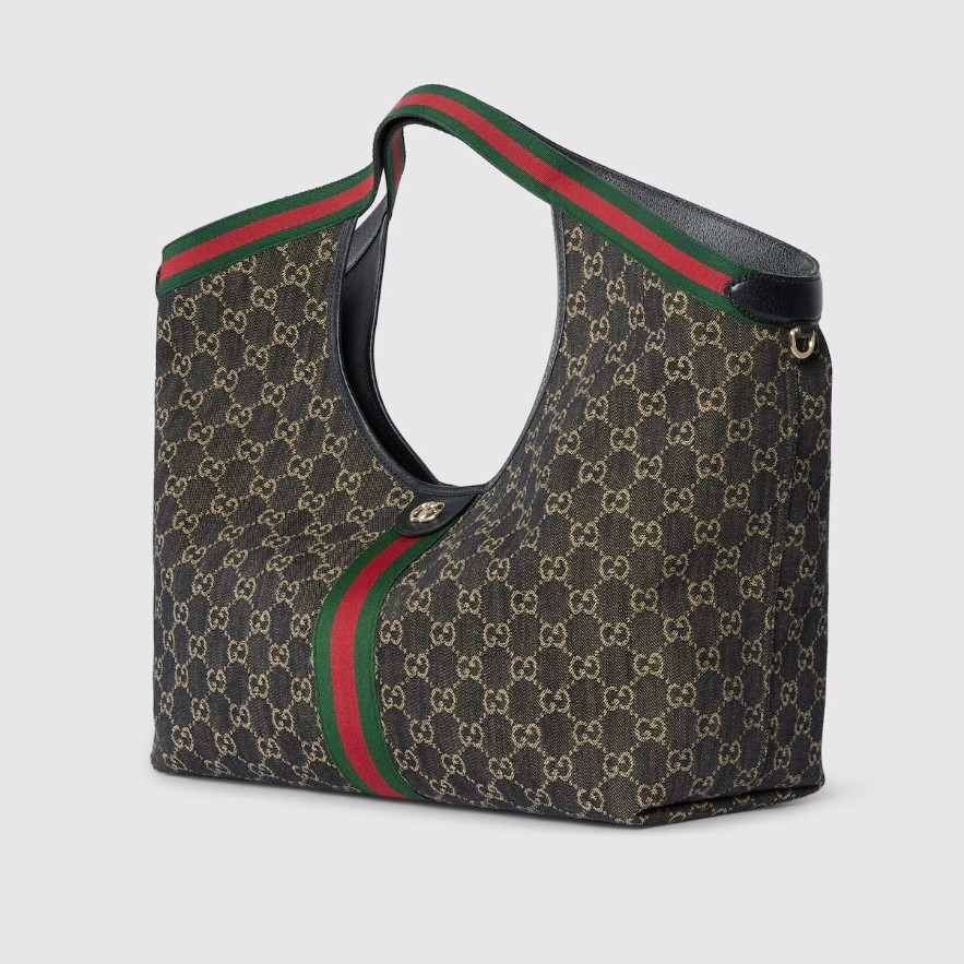 [True-to-ORIGINAL] Gvc*1 Giglio Large Tote Bag Black GG Denim For Women 23.6in/60cm ‎‎853971 FAFYU 1155