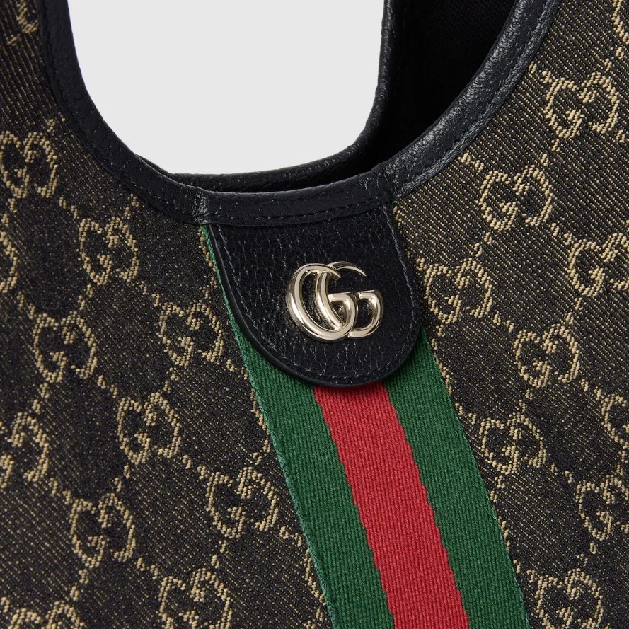 [True-to-ORIGINAL] Gvc*1 Giglio Small Tote Bag Black And White GG Denim For Women 9.8in/25cm ‎860845 FAFYU 1155