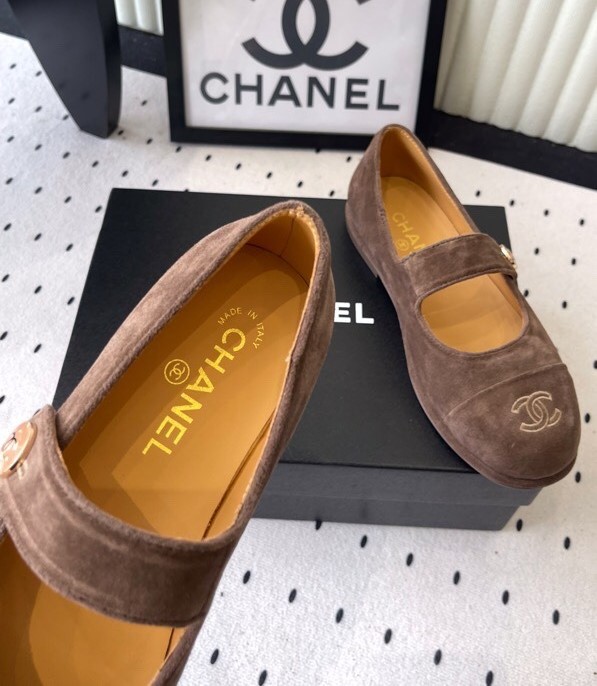 Ch**el Mary Jane Flats Brown Suede For Women