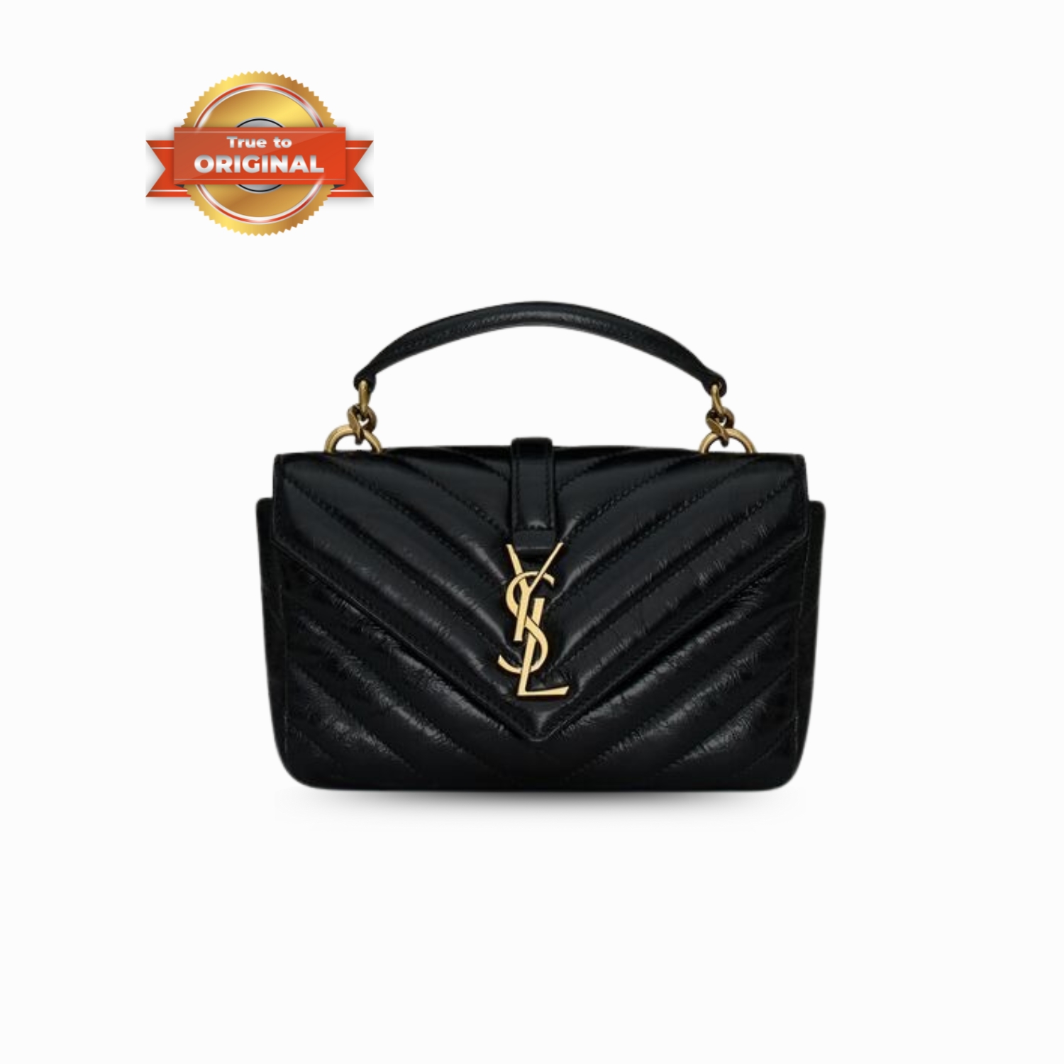 [True-to-ORIGINAL] Sa1nt Lau*nt College Mini In Shiny Leather Black For Women 7.9in/20cm ‎‎‎779430DZH071000