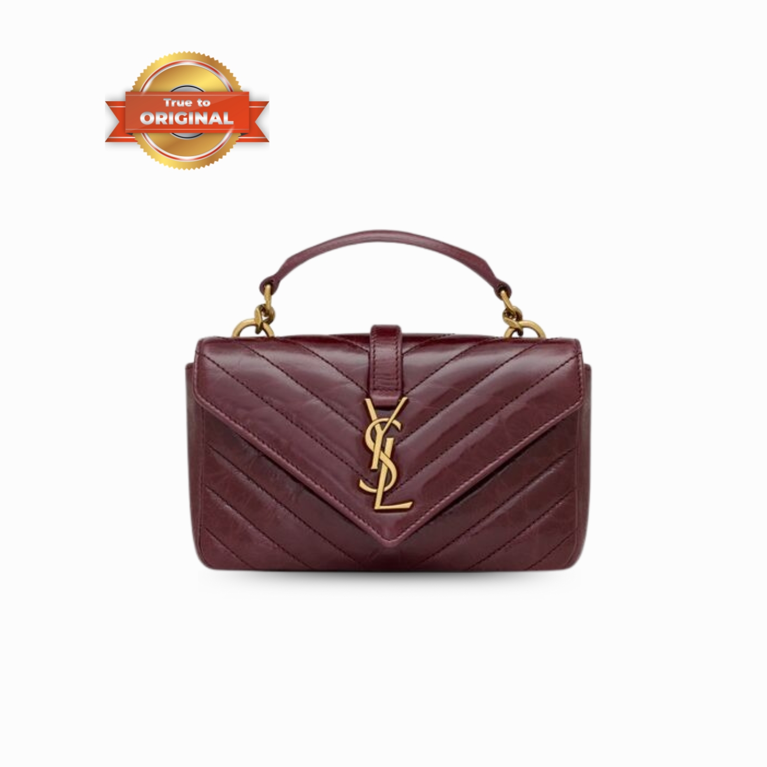 [True-to-ORIGINAL] Sa1nt Lau*nt College Mini In Shiny Leather Deep Hot Wine For Women 7.9in/20cm ‎‎‎779430DZH076193