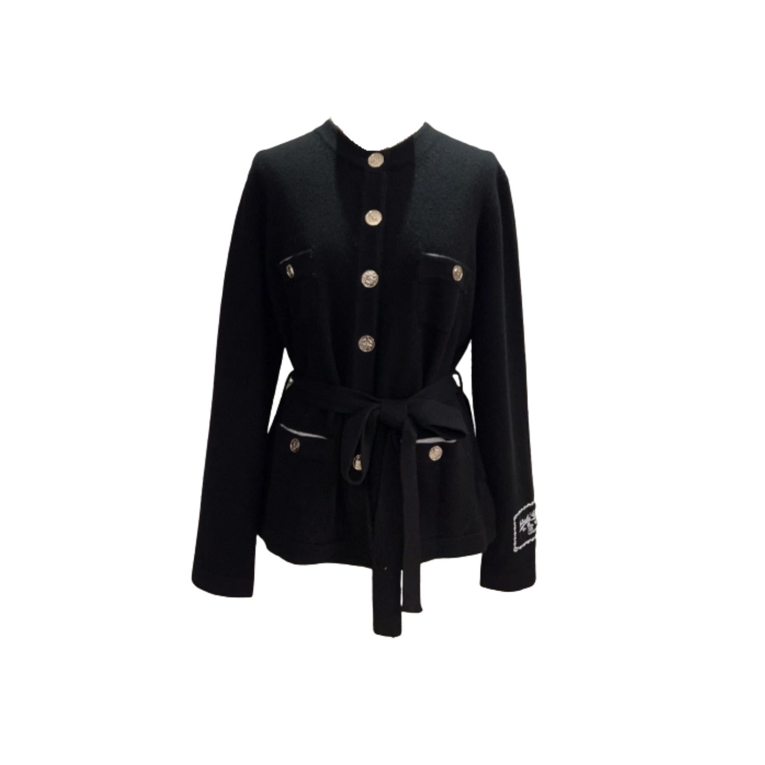 Ch**el Belted Jacket With Signature Buttons Black For Women