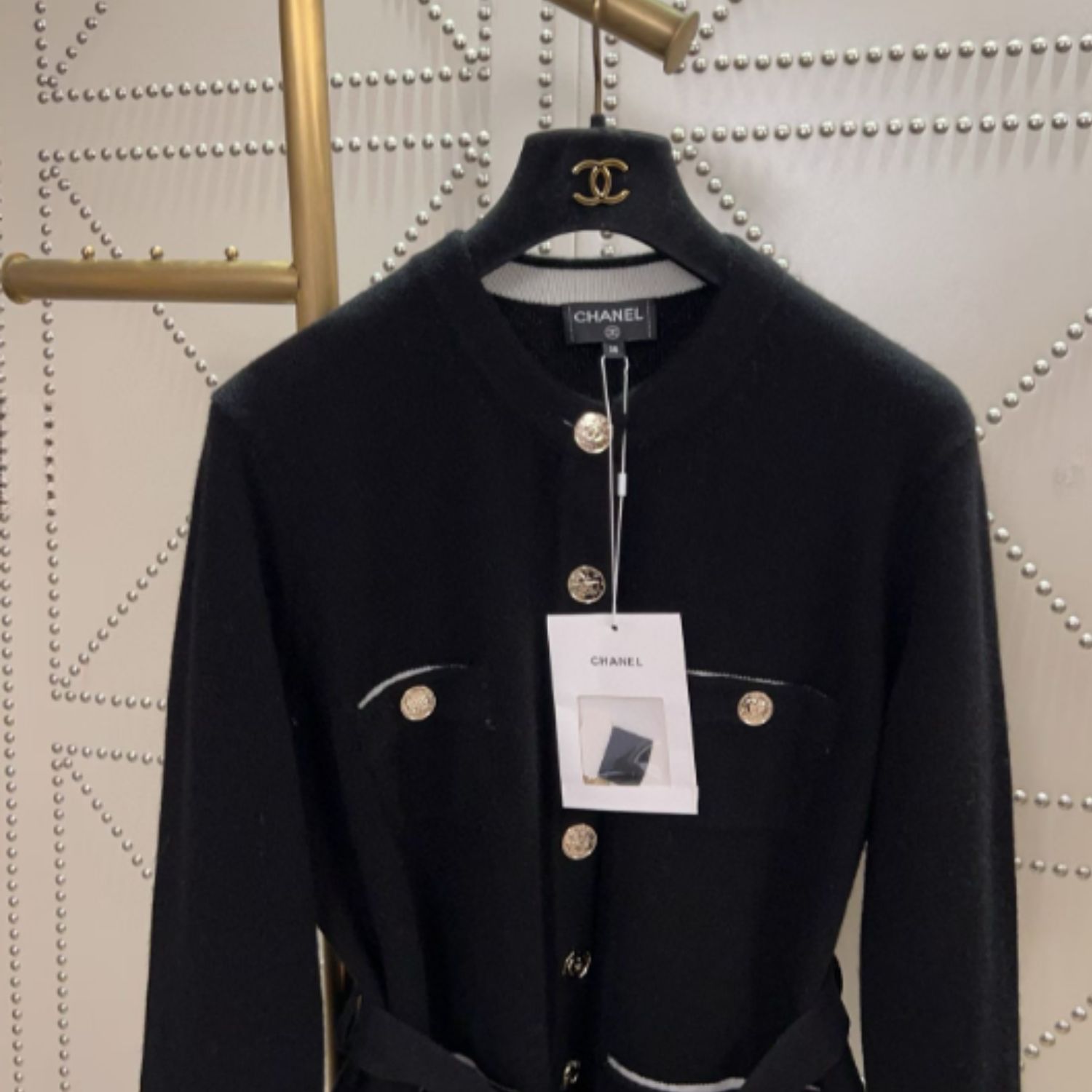 Ch**el Belted Jacket With Signature Buttons Black For Women