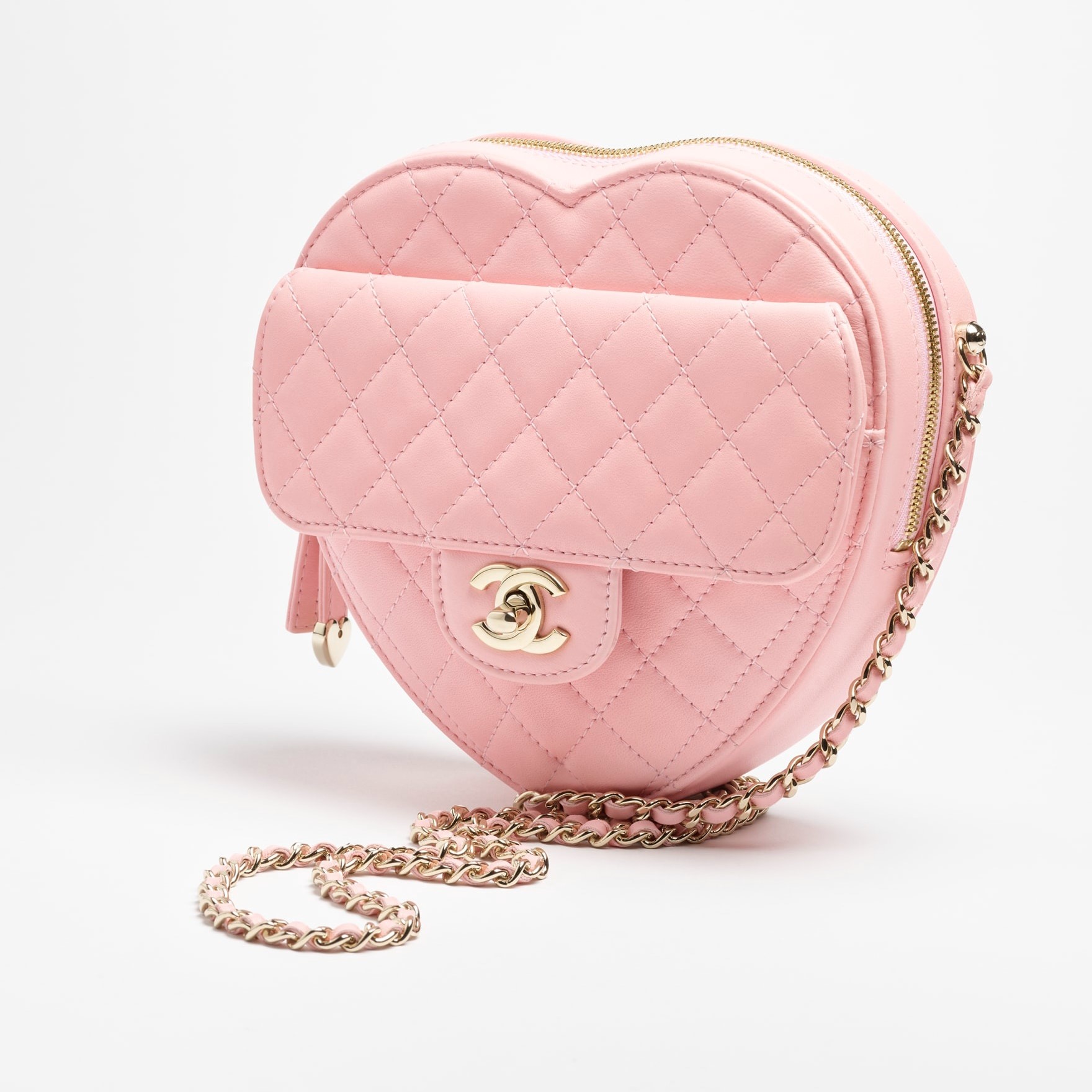 [True-to-ORIGINAL] Ch**el Heart Bag Light Pink For Women 8.1in/18cm‎ AS5764-B07958-U2360