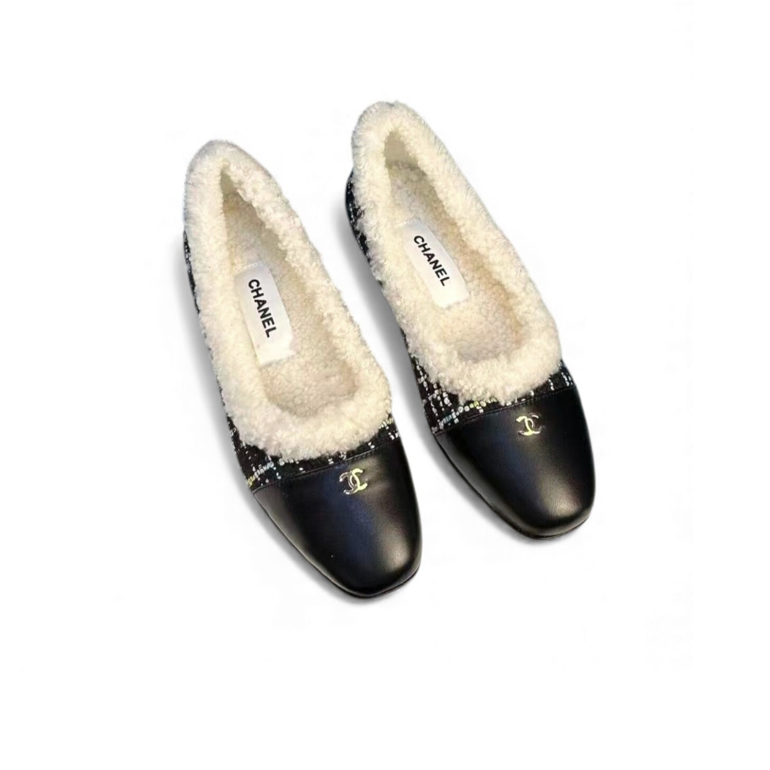 Ch**el Shearling Ballet Flats Black For Women