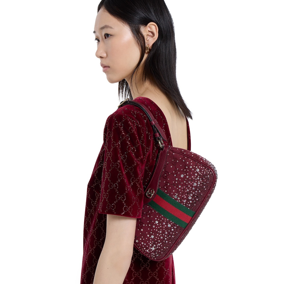 [True-to-ORIGINAL] Gvc*1 Ophidia Crystals Small Shoulder Bag For Women 10.2in/26cm 841341 FAFFA 8541