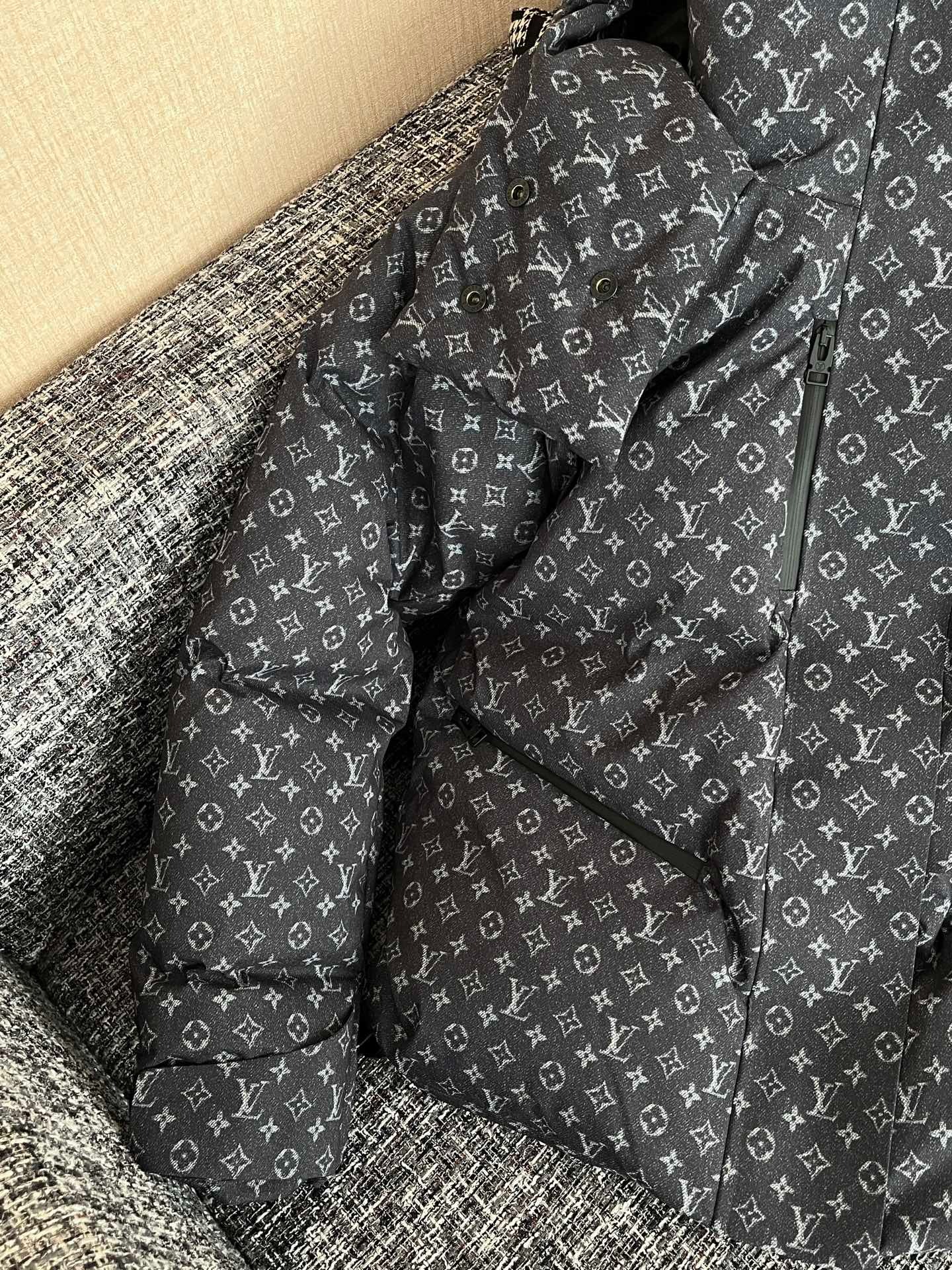 L0vis Vvtt0n Denim-Effect Monogram Ski Jacket Dark Grey For Women 1AIPGV