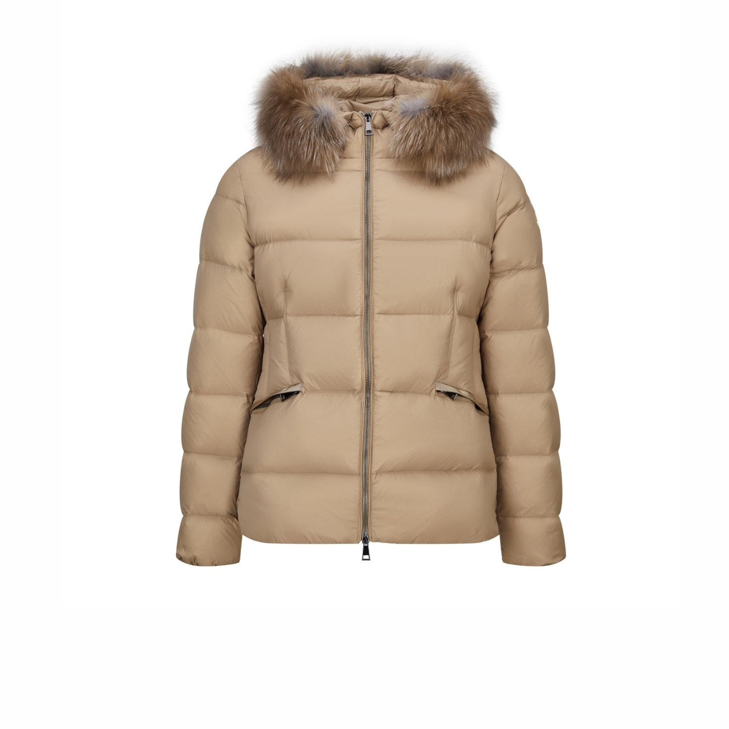Moncler Boed Hooded Shearling-Trimmed Short Down Jacket Beige For Women