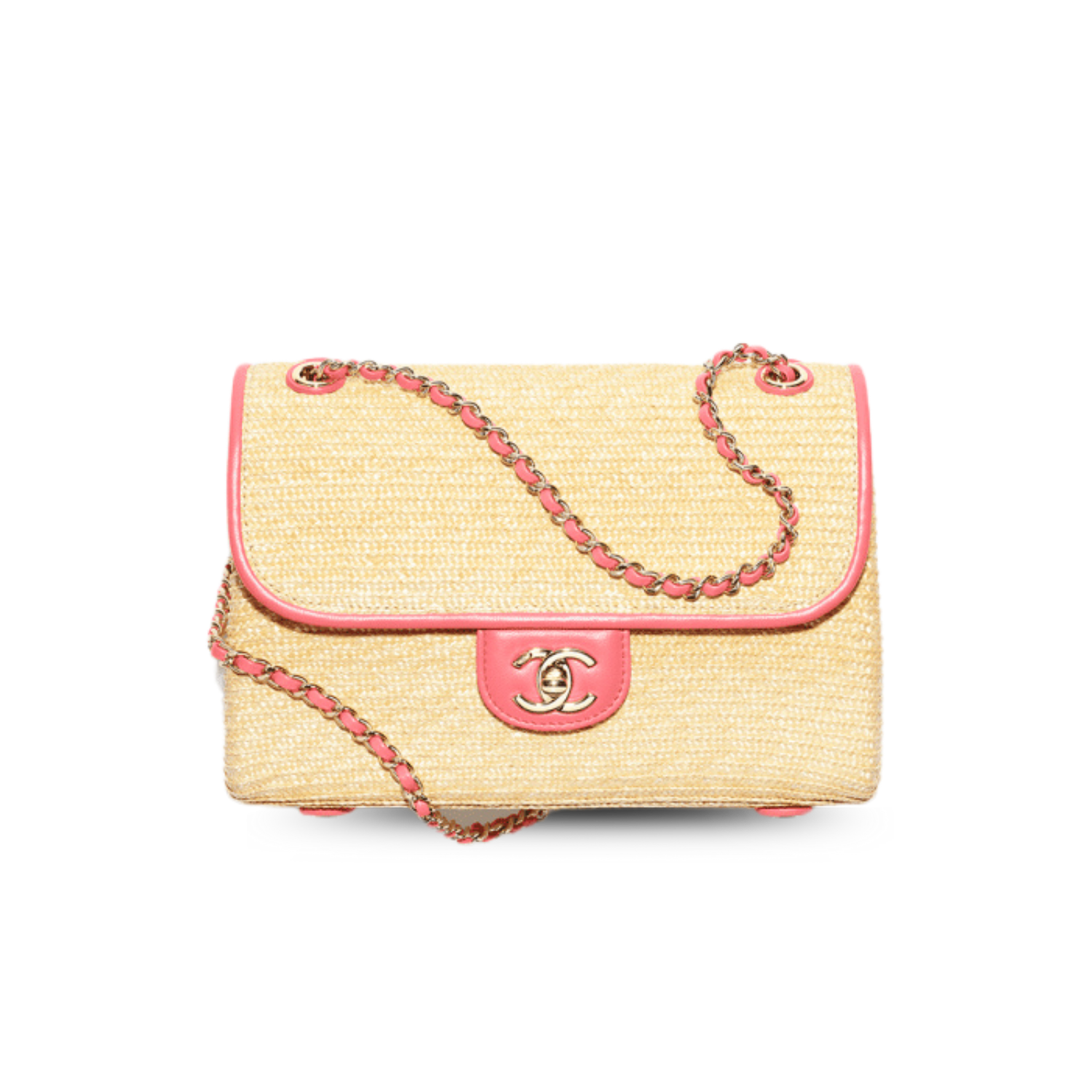 Ch**el Small Flap Bag Dark Beige/Coral Straw For Women 9.1in/23cm AS6017-B22647-U6028