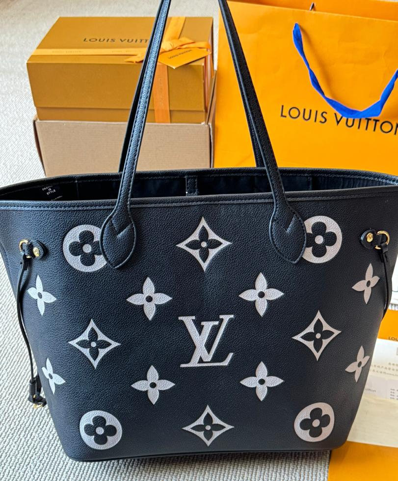 L0vis Vvtt0n Neverfull MM Tote Bag Monogram Empreinte Black/Beige For Women 31cm/12.2in M58907