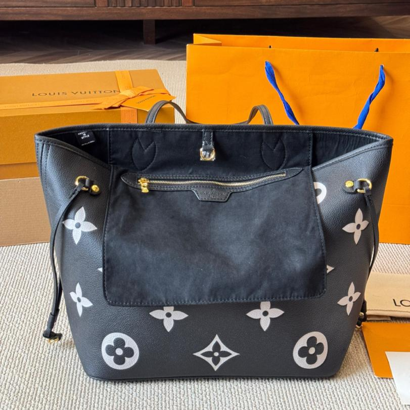 L0vis Vvtt0n Neverfull MM Tote Bag Monogram Empreinte Black/Beige For Women 31cm/12.2in M58907