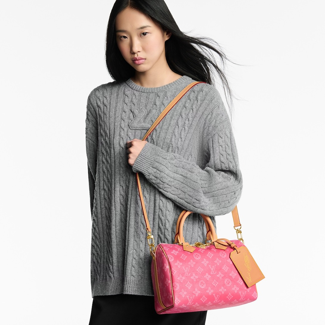 L0vis Vvtt0n Speedy Bandouliere 25 Monogram Origine Rose Ruban For Women 9.8in/25cm M27528