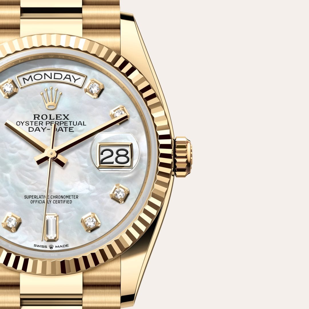 R01ex Day-Date 36 Watch Gold Toned White Pearl Dial 36mm For Men 128238-0011