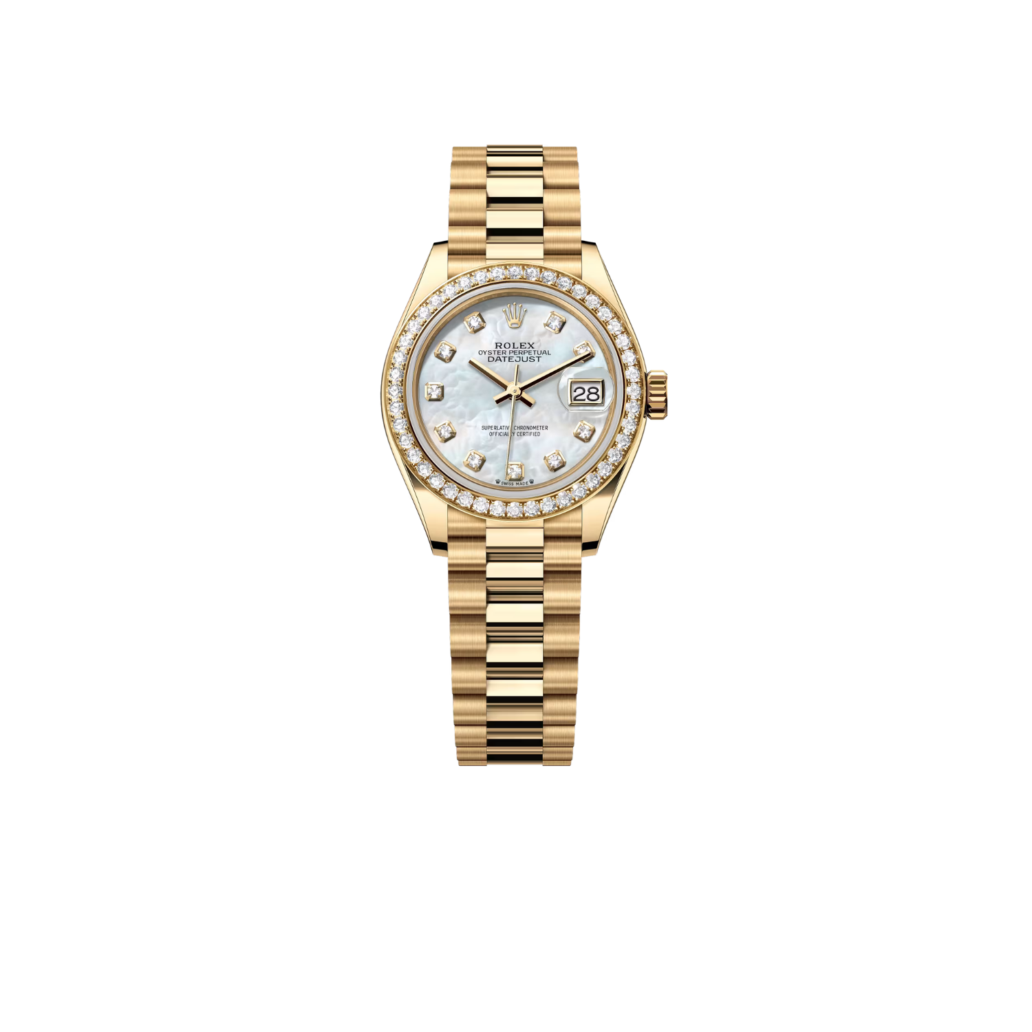 R01ex Lady-Datejust Watch Gold Toned White Pearl Dial 28mm For Women 279138RBR-0015