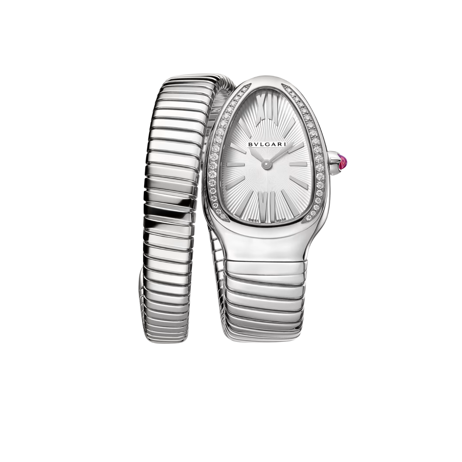 Bv1g*ai Serpenti Tubogas Watch Silver Toned White Dial 35mm For Women 101816