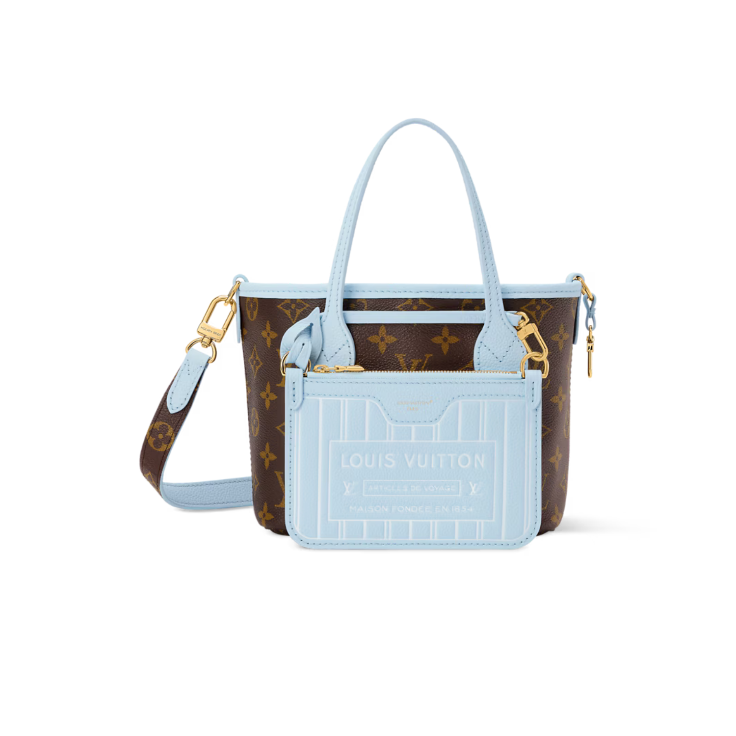 L0vis Vvtt0n Neverfull Bandoulière Inside Out BB Tote Bag 10.4in/ 26cm Monogram Sky Blue Gold Hardware For Women M28336